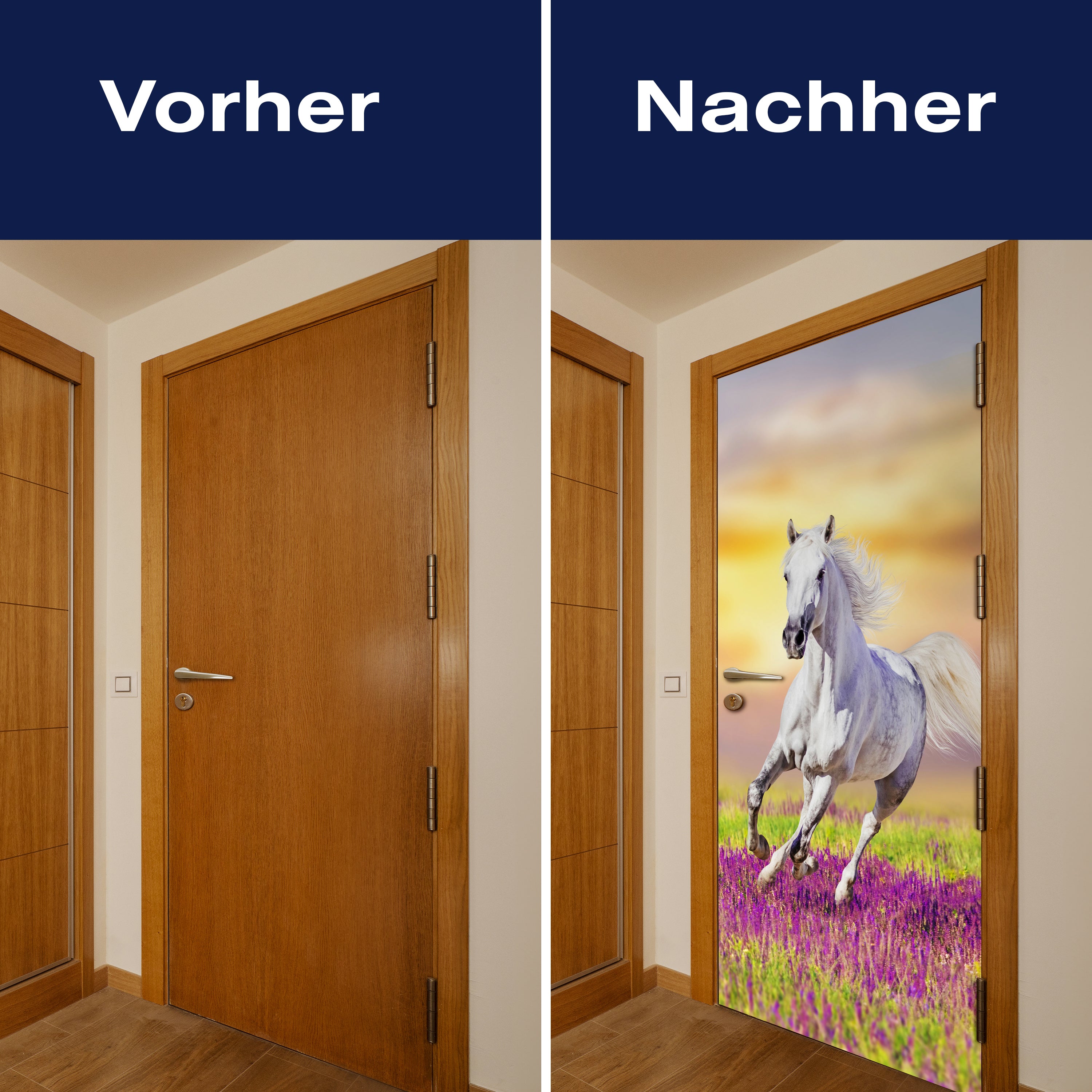 Türtapete Weißes Pferd galoppiert über Blumenwiese M1166 - Bild 10 Türtapete Weißes Pferd galoppiert über Blumenwiese M1166 - Bild 10