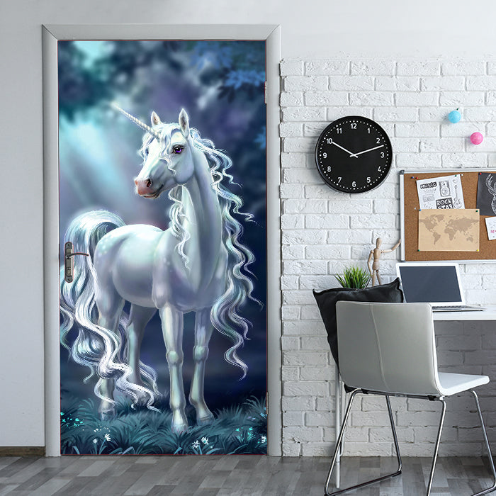 Türtapete schimmerndes Einhorn im Wald, Fantasy M1187 - Bild 1 Türtapete schimmerndes Einhorn im Wald, Fantasy M1187 - Bild 1