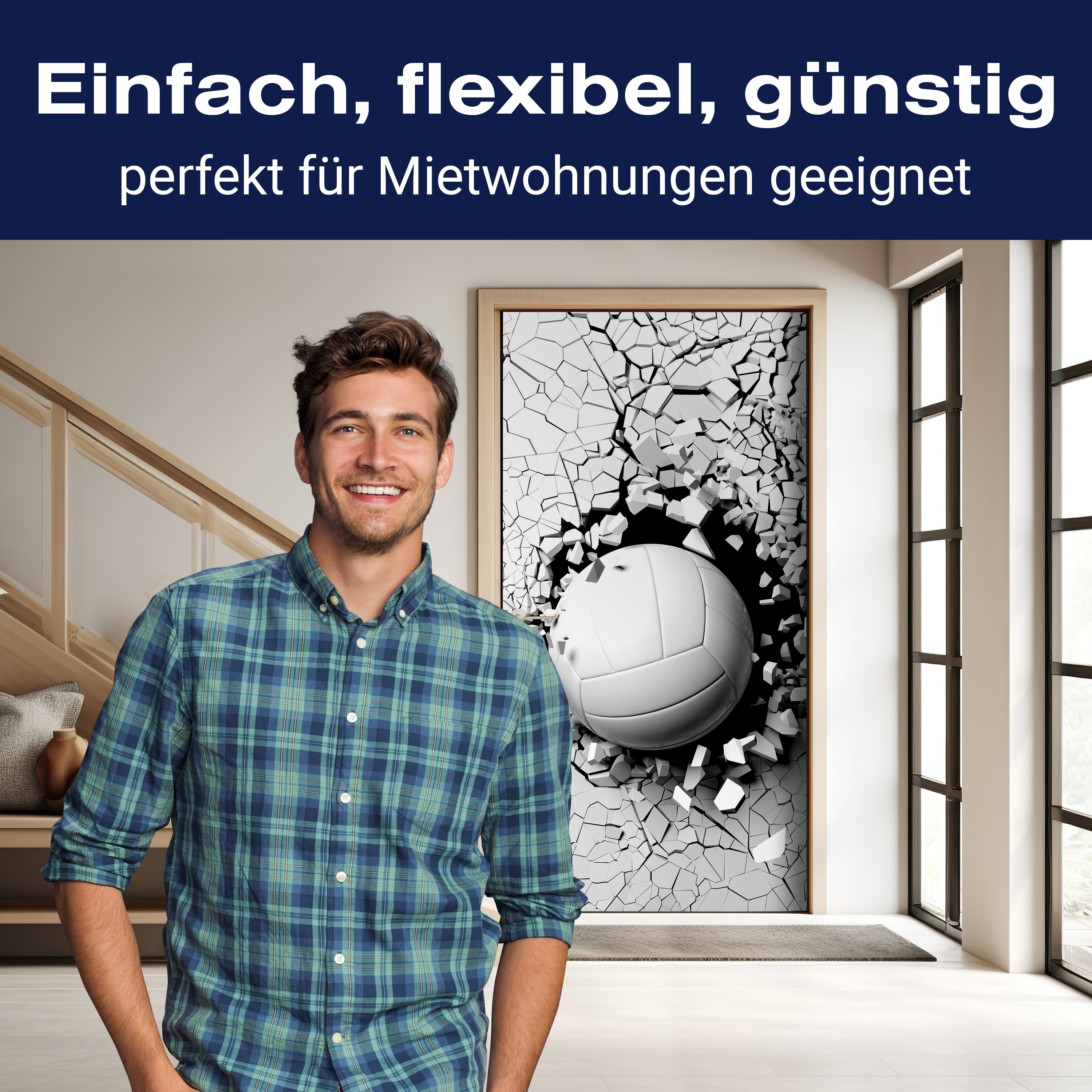 Türtapete Volleyball durch Wand, 3D Motiv, Sport M1199 - Bild 3 Türtapete Volleyball durch Wand, 3D Motiv, Sport M1199 - Bild 3