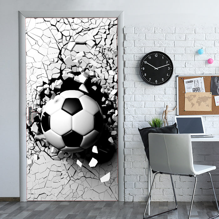 Türtapete Fussball durch Wand, 3D, Sport, Ball M1200 - Bild 1 Türtapete Fussball durch Wand, 3D, Sport, Ball M1200 - Bild 1