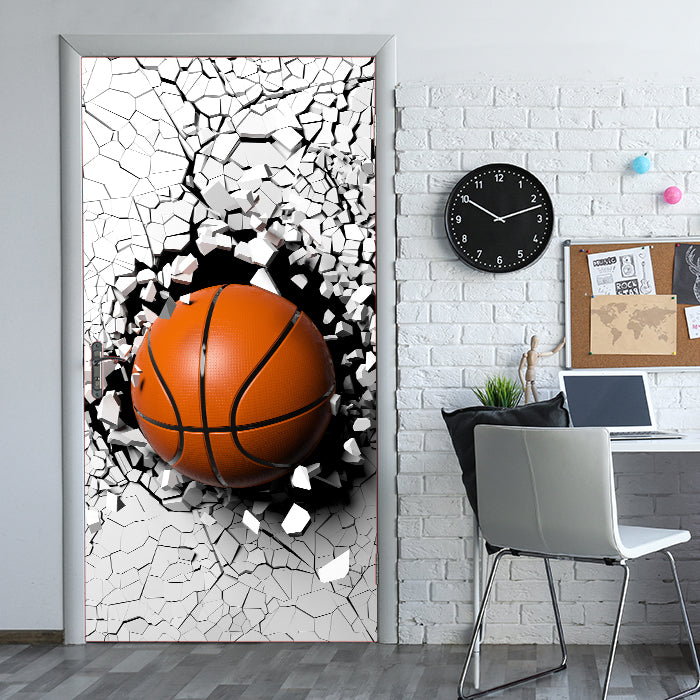 Türtapete Basketball durch Wand, 3D, Sport, Ball M1201 - Bild 1 Türtapete Basketball durch Wand, 3D, Sport, Ball M1201 - Bild 1