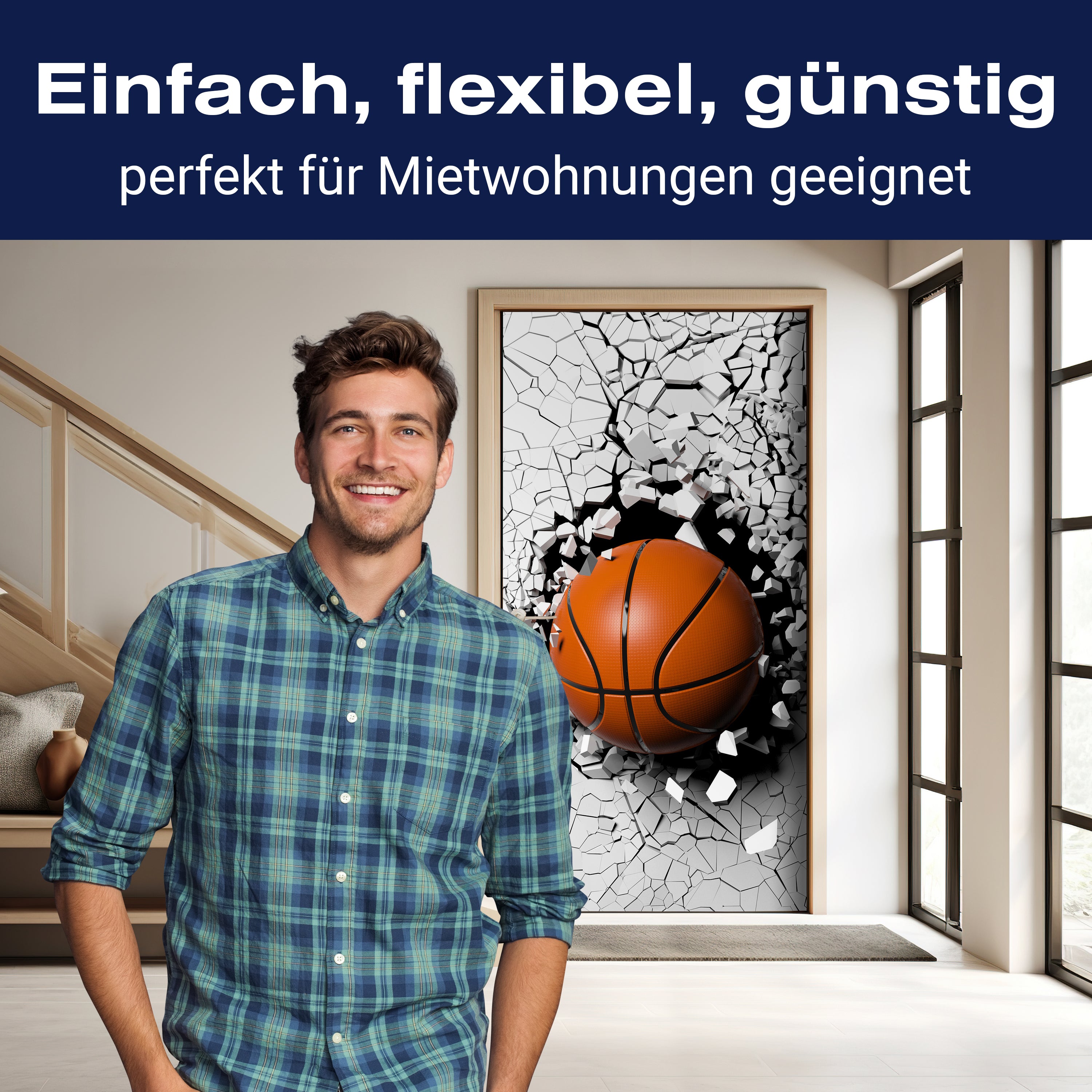 Türtapete Basketball durch Wand, 3D, Sport, Ball M1201 - Bild 3 Türtapete Basketball durch Wand, 3D, Sport, Ball M1201 - Bild 3