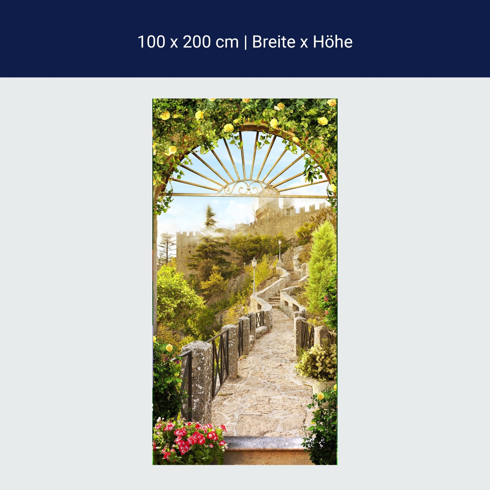 Türtapete Ausblick auf Burg, Tor, Mauer, Treppe M1203 Türtapete Ausblick auf Burg, Tor, Mauer, Treppe M1203