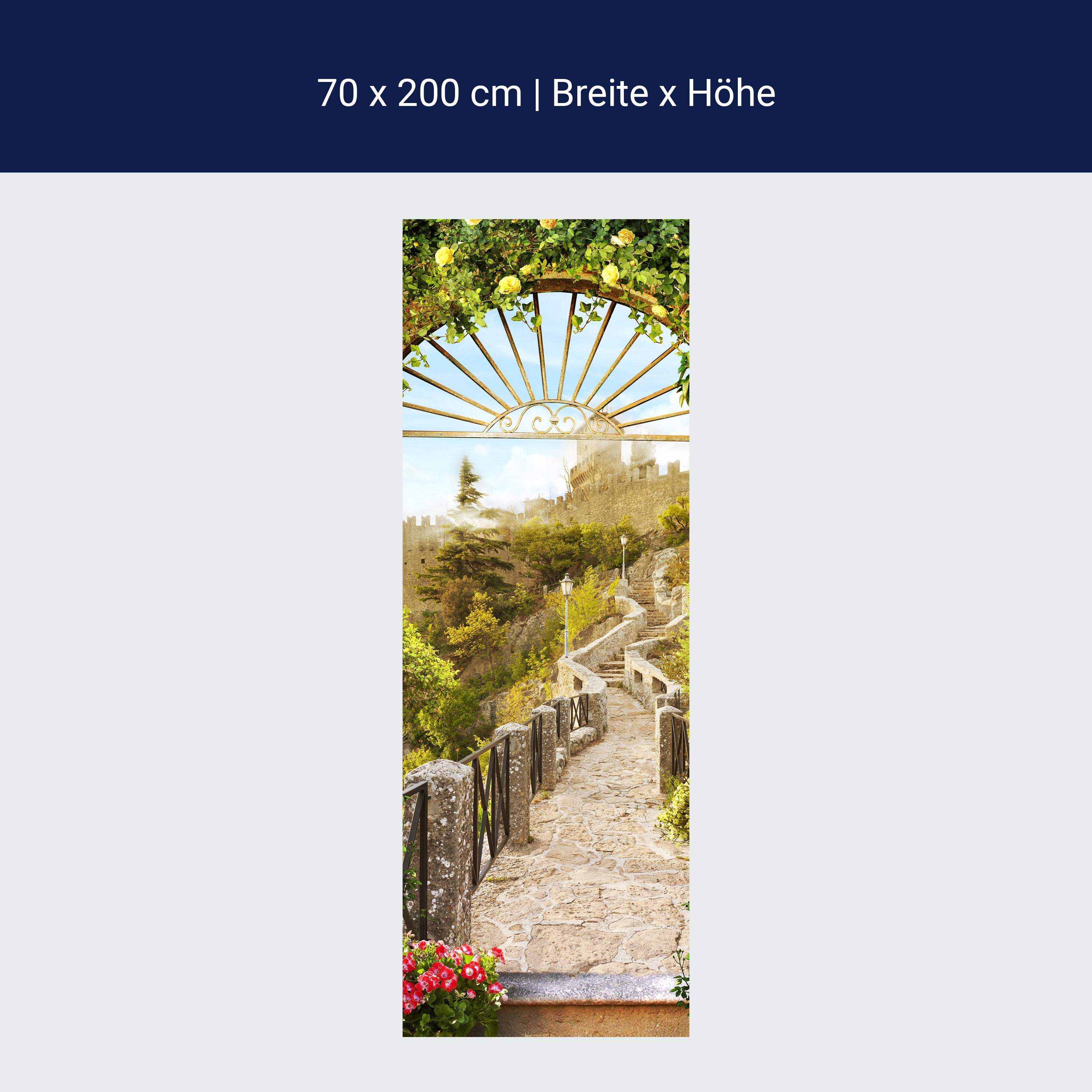 Türtapete Ausblick auf Burg, Tor, Mauer, Treppe M1203 Türtapete Ausblick auf Burg, Tor, Mauer, Treppe M1203