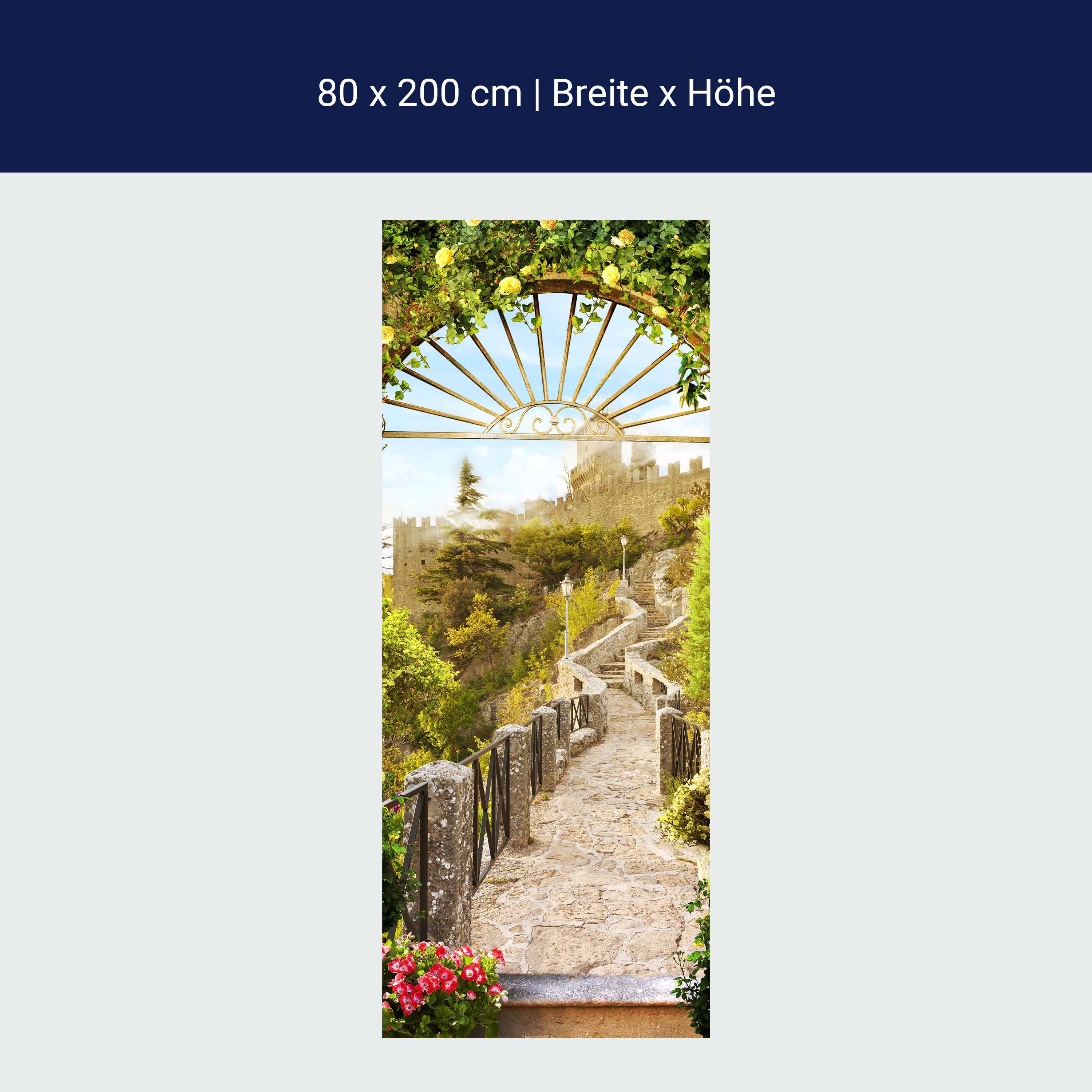 Türtapete Ausblick auf Burg, Tor, Mauer, Treppe M1203 Türtapete Ausblick auf Burg, Tor, Mauer, Treppe M1203