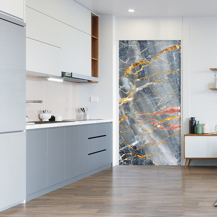 Türtapete grauer Marmor, Gold, Rot, Risse, Stein M1228 - Bild 1 Türtapete grauer Marmor, Gold, Rot, Risse, Stein M1228 - Bild 1