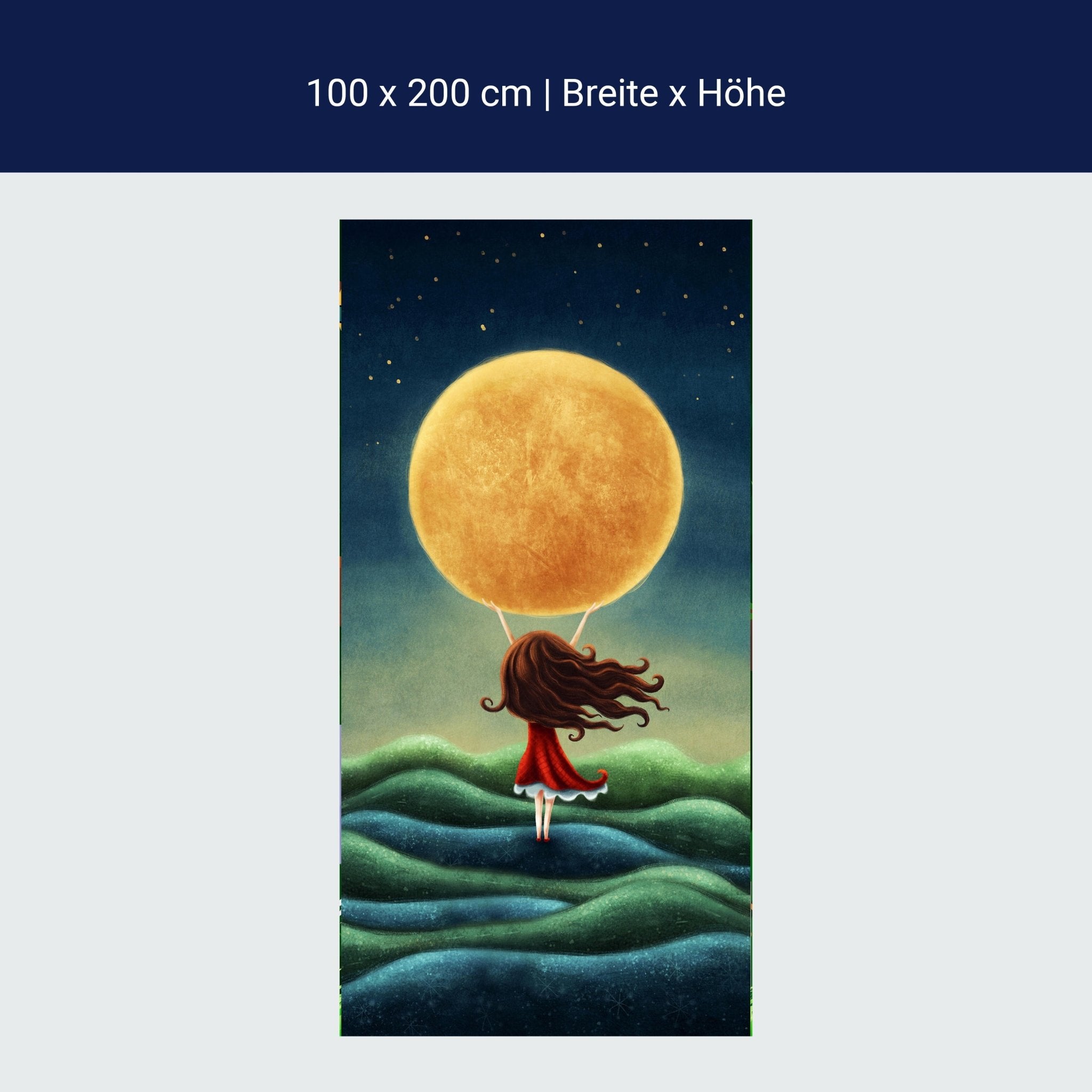 Türtapete Mädchen hält Mond, Felder, Nachthimmel M1263 Türtapete Mädchen hält Mond, Felder, Nachthimmel M1263