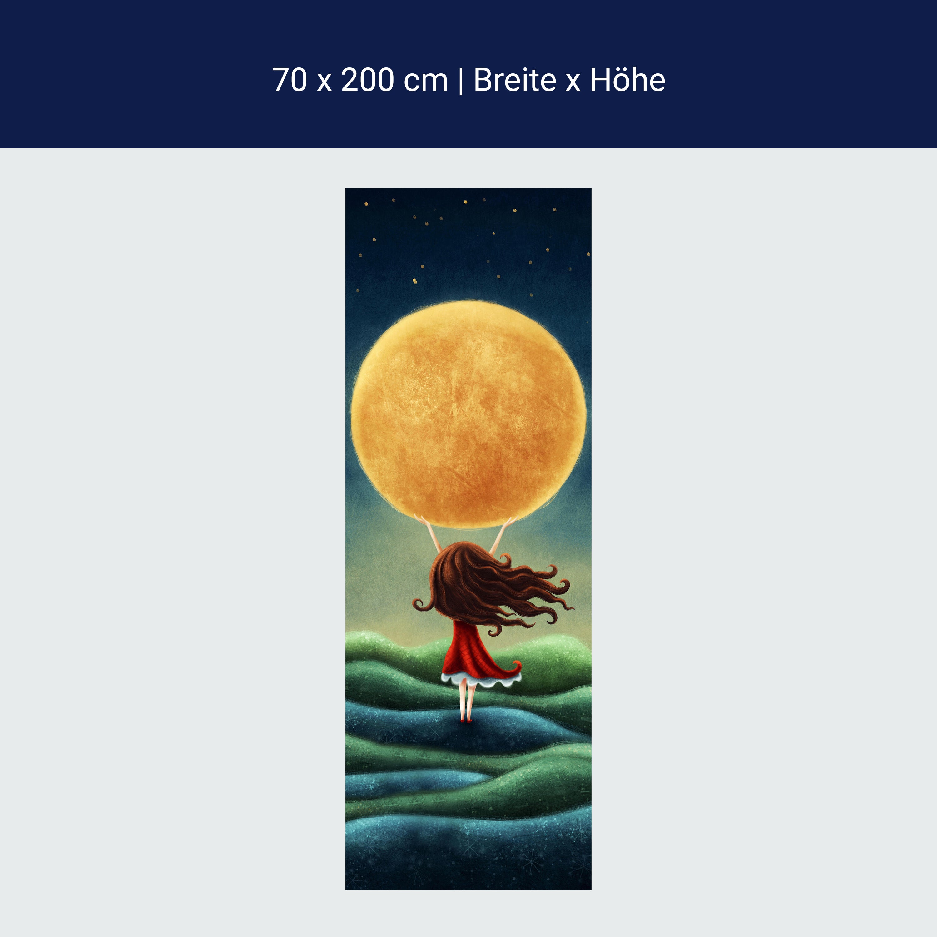 Türtapete Mädchen hält Mond, Felder, Nachthimmel M1263 Türtapete Mädchen hält Mond, Felder, Nachthimmel M1263