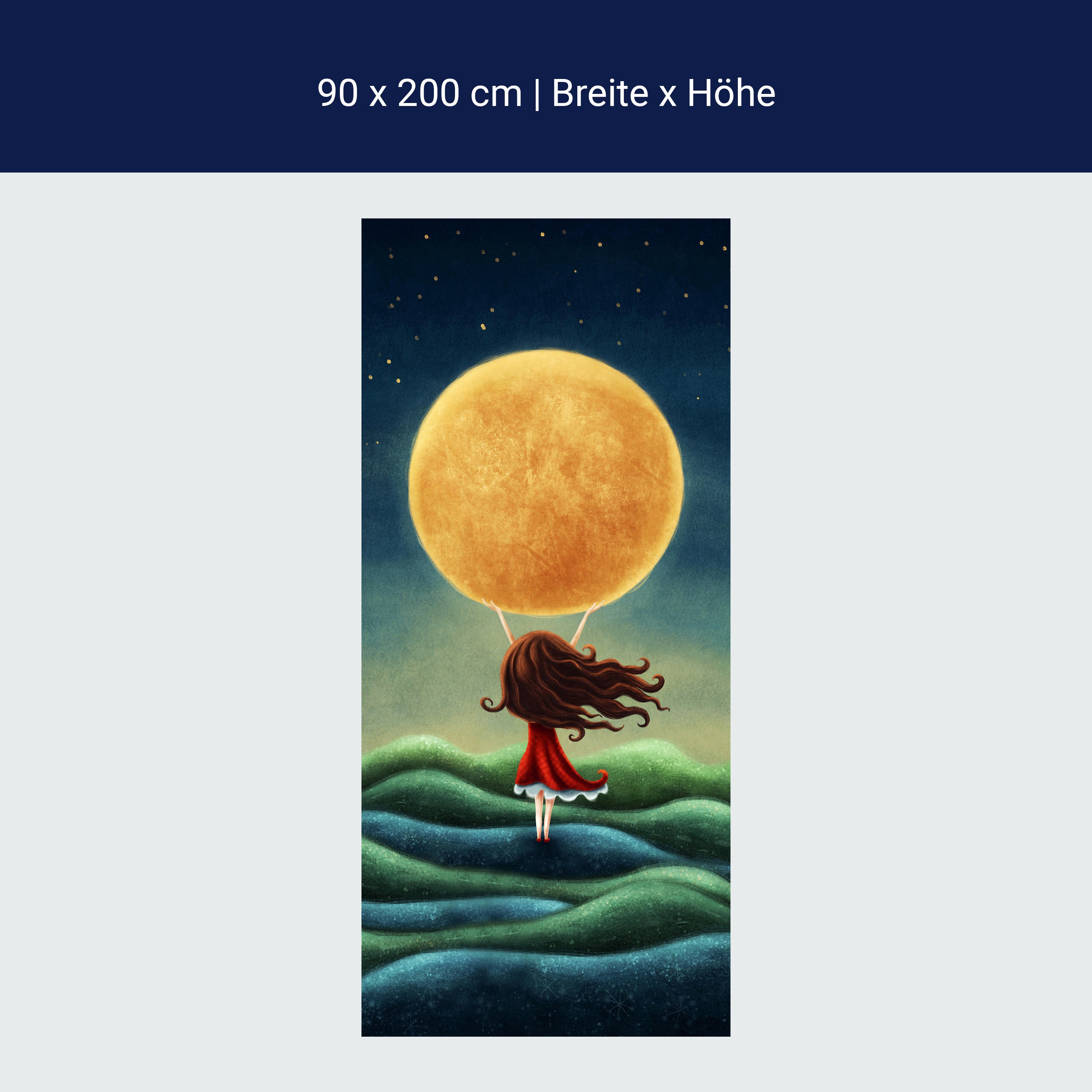 Türtapete Mädchen hält Mond, Felder, Nachthimmel M1263 Türtapete Mädchen hält Mond, Felder, Nachthimmel M1263