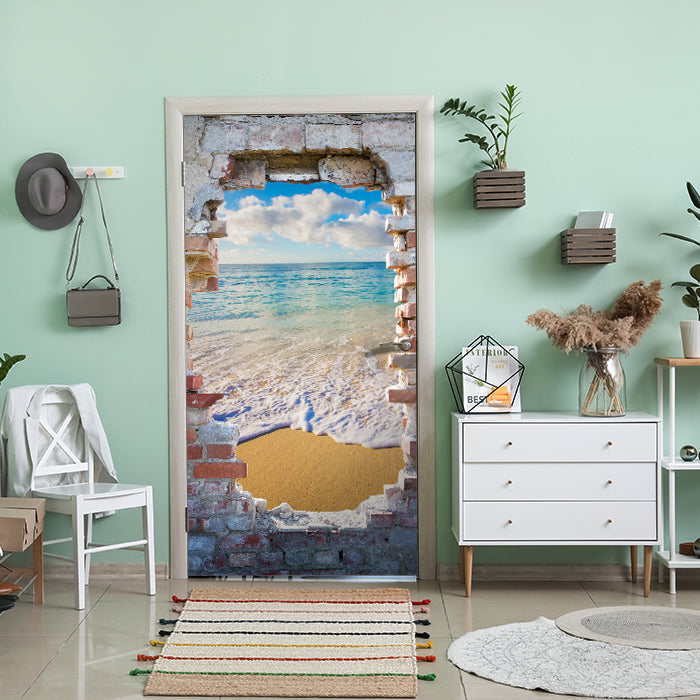 Türtapete 3D Steinwand, Ausblick, Meer, Strand M1265 - Bild 1 Türtapete 3D Steinwand, Ausblick, Meer, Strand M1265 - Bild 1