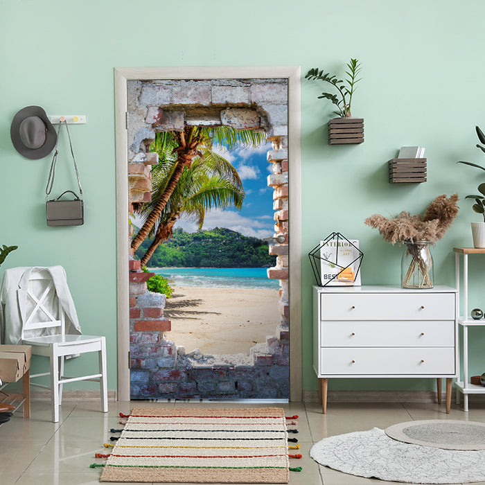 Türtapete 3D Steinwand, Paradies, Meer, Strand M1266 - Bild 1 Türtapete 3D Steinwand, Paradies, Meer, Strand M1266 - Bild 1