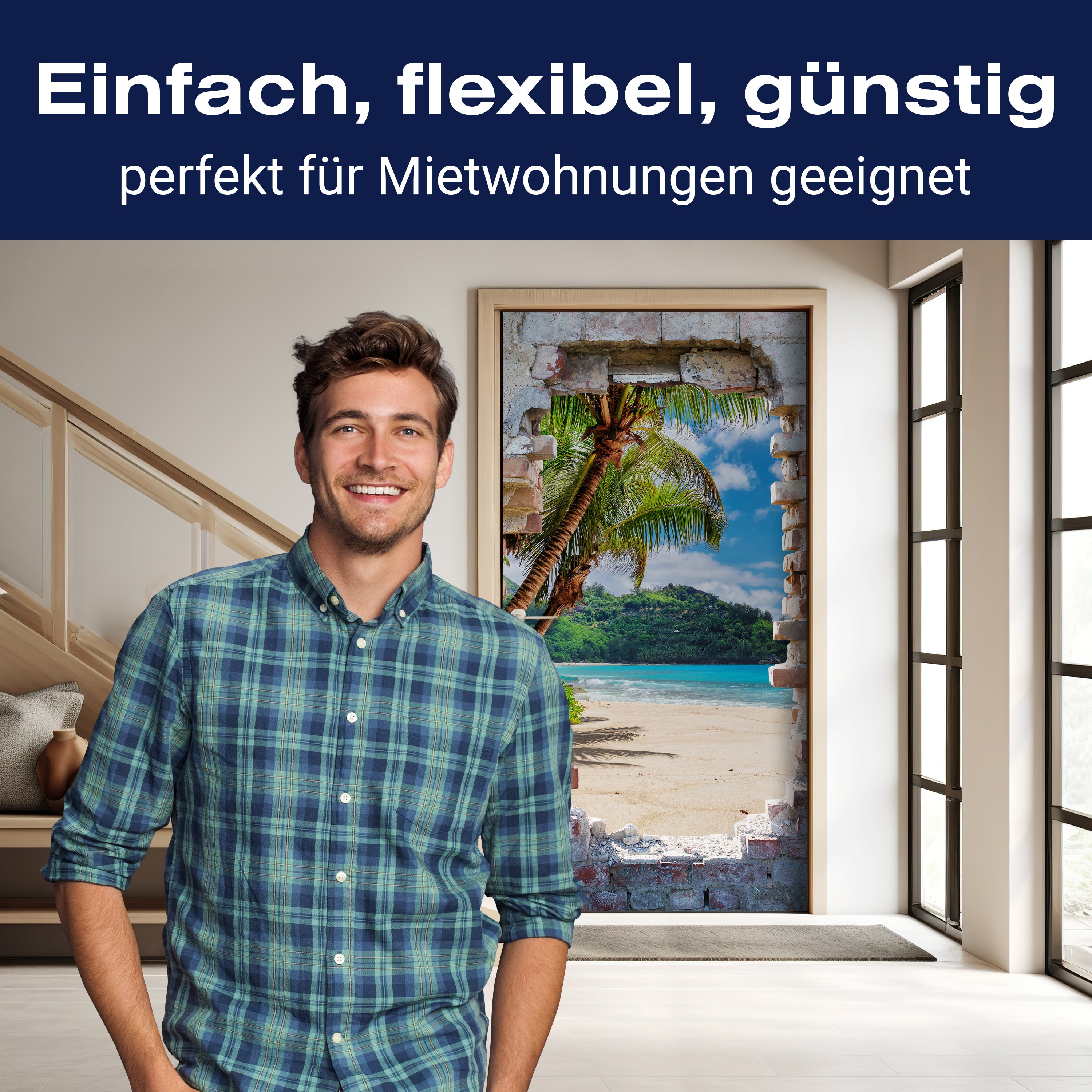 Türtapete 3D Steinwand, Paradies, Meer, Strand M1266 - Bild 3 Türtapete 3D Steinwand, Paradies, Meer, Strand M1266 - Bild 3