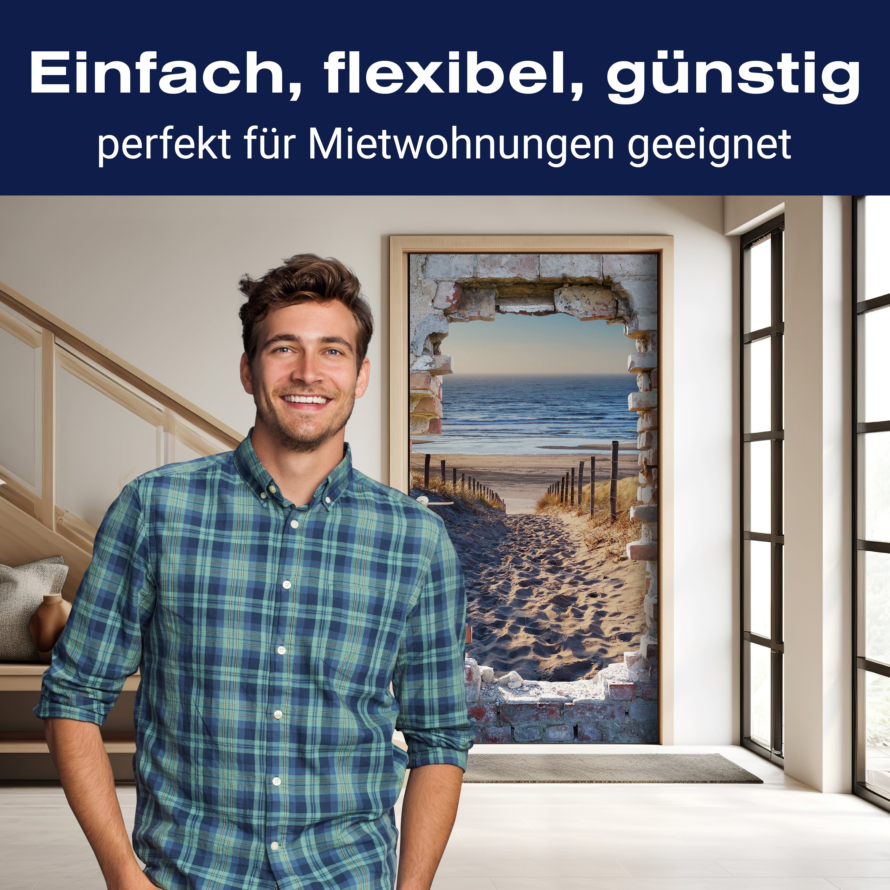 Türtapete 3D Steinwand, Weg zum Strand, Meer M1267 - Bild 3 Türtapete 3D Steinwand, Weg zum Strand, Meer M1267 - Bild 3