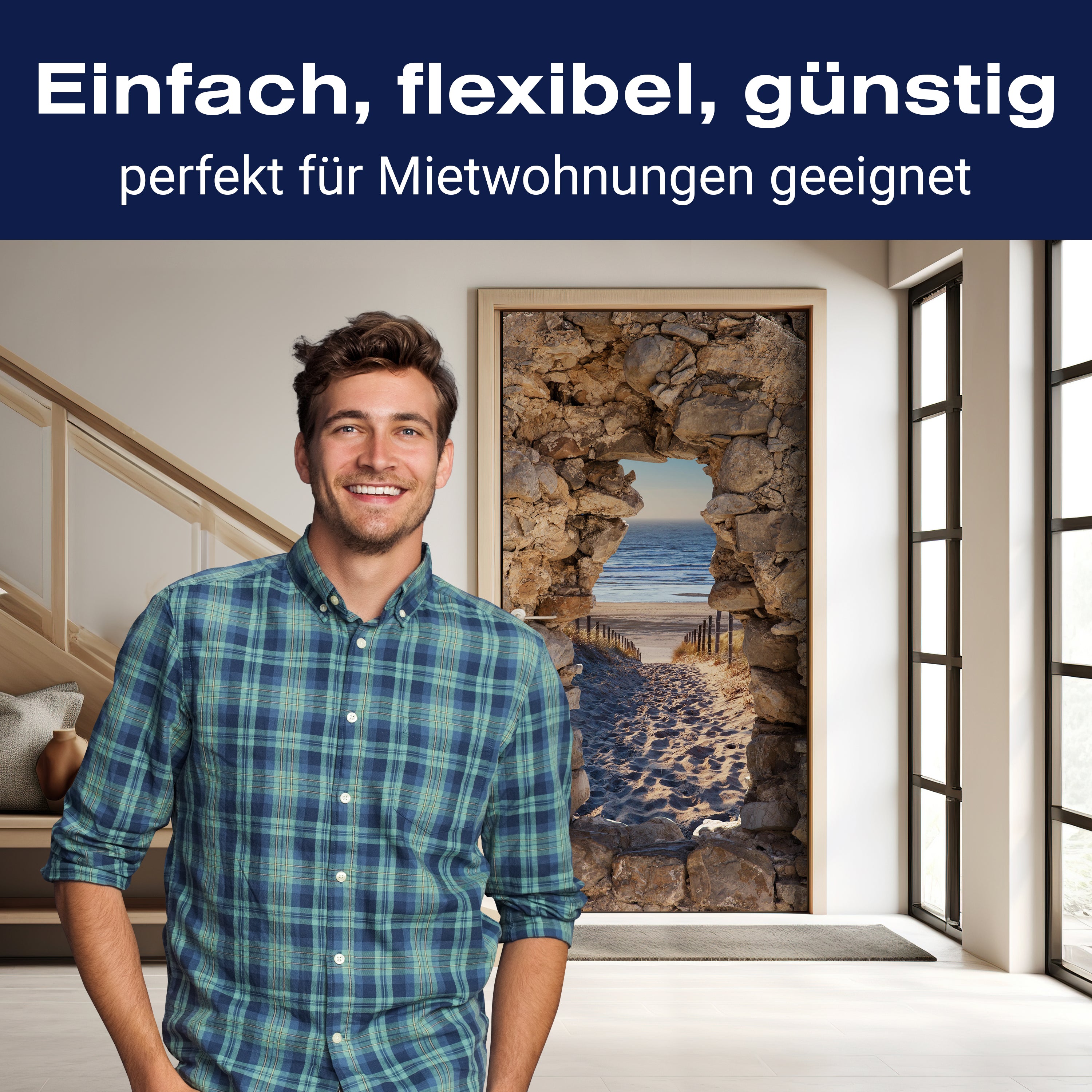 Türtapete 3D Steine, Weg zum Strand, Meer, Sand M1268 - Bild 3 Türtapete 3D Steine, Weg zum Strand, Meer, Sand M1268 - Bild 3