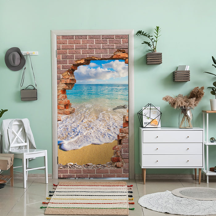 Türtapete 3D Backstein, Strand, Meer, Urlaub M1273 - Bild 1 Türtapete 3D Backstein, Strand, Meer, Urlaub M1273 - Bild 1