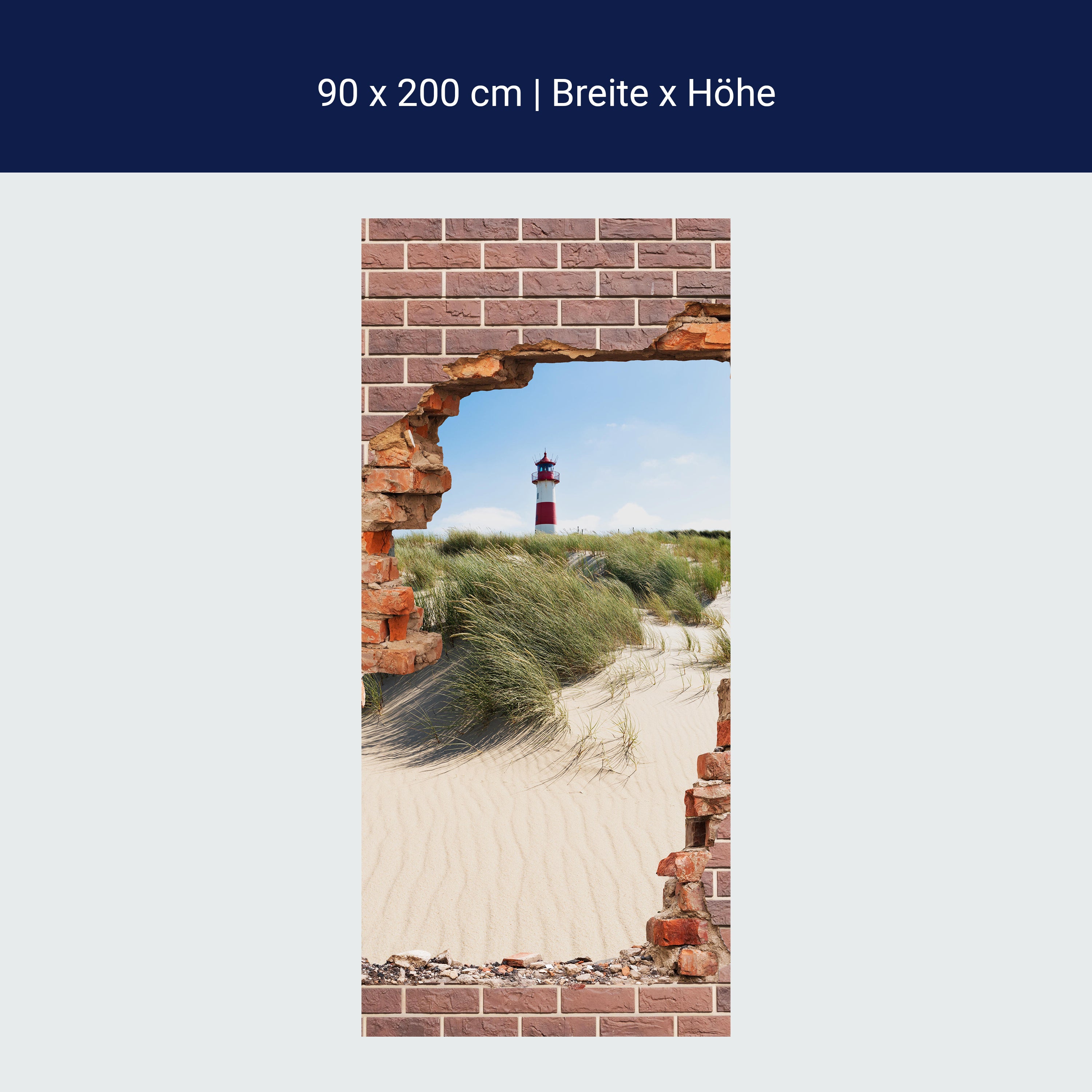 Türtapete 3D Backstein, Leuchtturm, Strand, Düne M1276 Türtapete 3D Backstein, Leuchtturm, Strand, Düne M1276