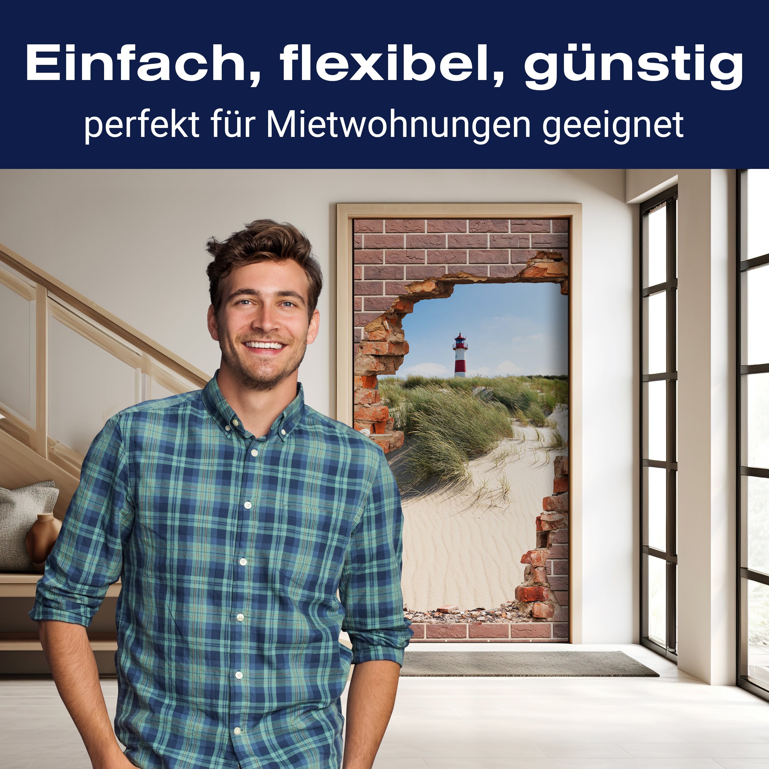 Türtapete 3D Backstein, Leuchtturm, Strand, Düne M1276 - Bild 3 Türtapete 3D Backstein, Leuchtturm, Strand, Düne M1276 - Bild 3