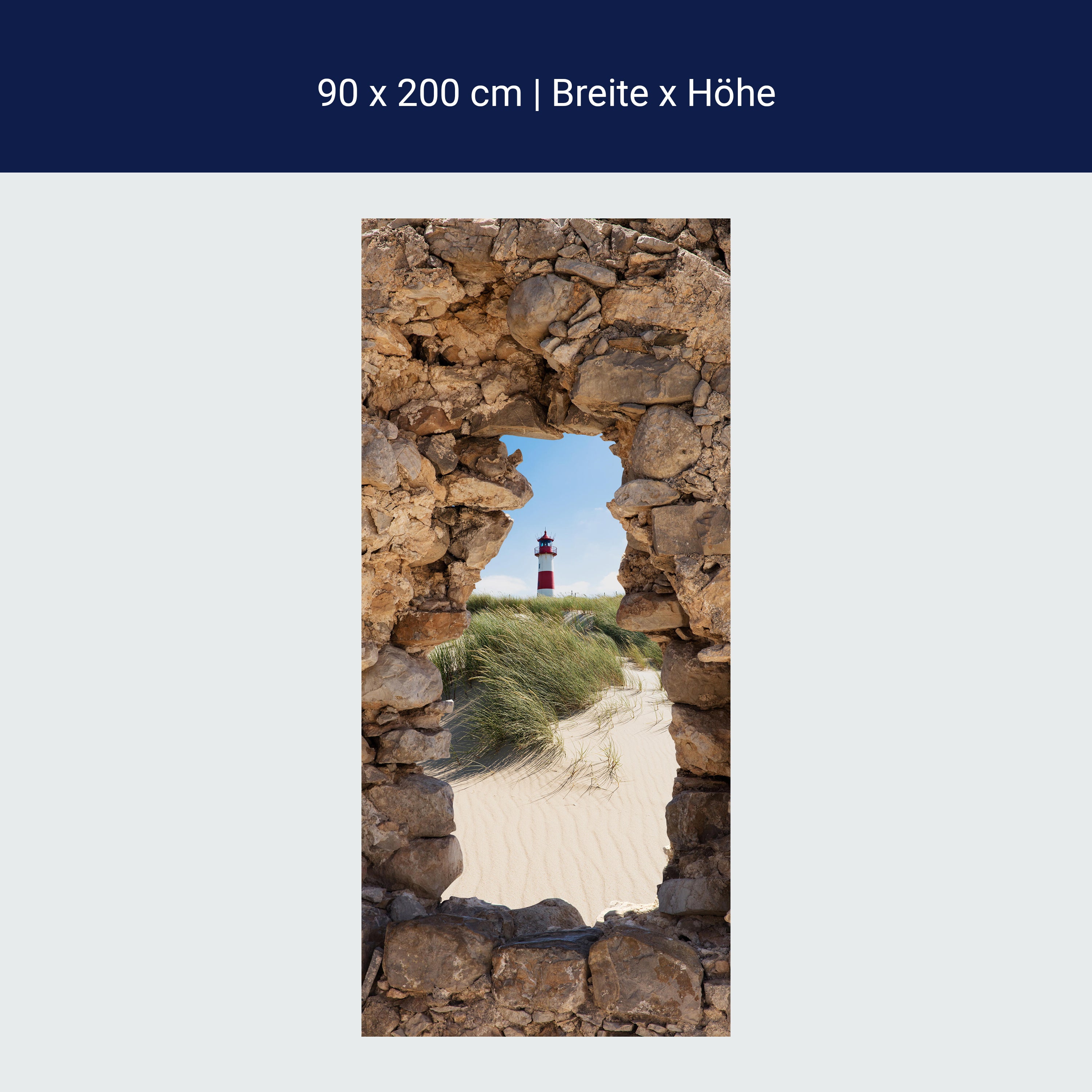 Türtapete 3D Naturstein, Leuchtturm, Strand, Düne M1278 Türtapete 3D Naturstein, Leuchtturm, Strand, Düne M1278