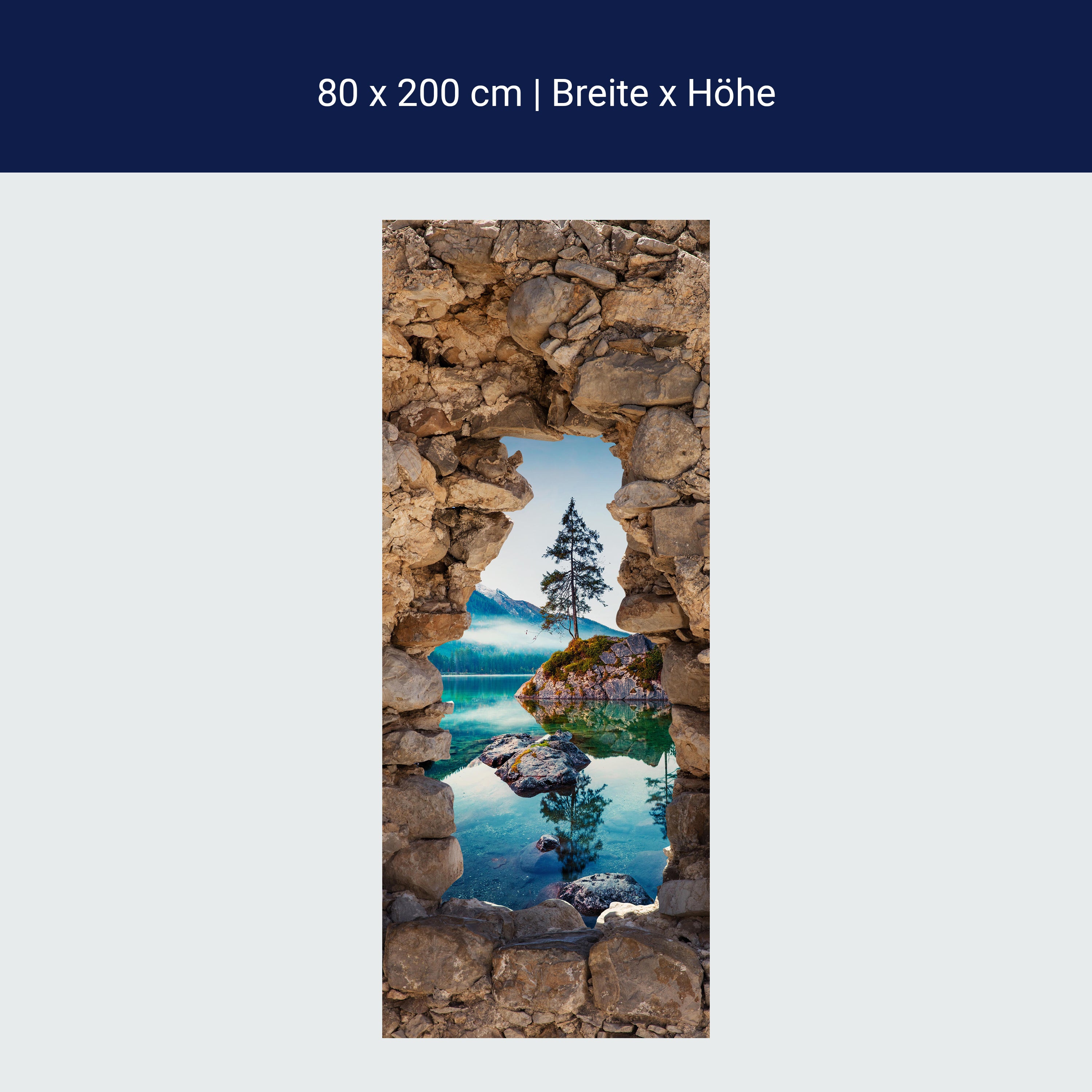 Türtapete 3D Naturstein, See, Berge, Baum, Felsen M1279 Türtapete 3D Naturstein, See, Berge, Baum, Felsen M1279