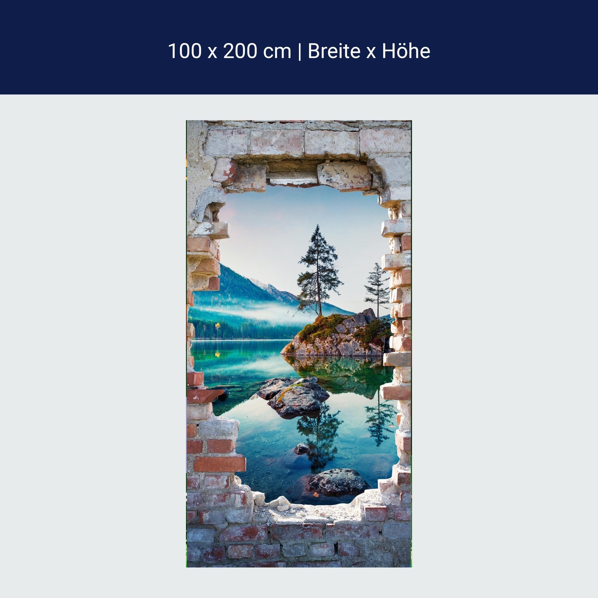 Türtapete 3D Backstein, See, Berge, Baum, Felsen M1280 Türtapete 3D Backstein, See, Berge, Baum, Felsen M1280