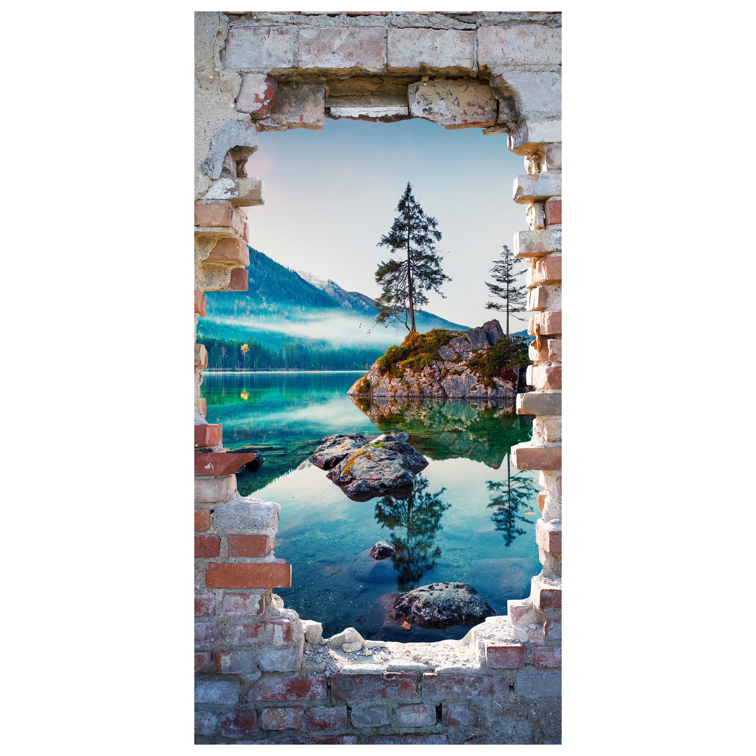 Türtapete 3D Backstein, See, Berge, Baum, Felsen M1280 - Bild 2 Türtapete 3D Backstein, See, Berge, Baum, Felsen M1280 - Bild 2