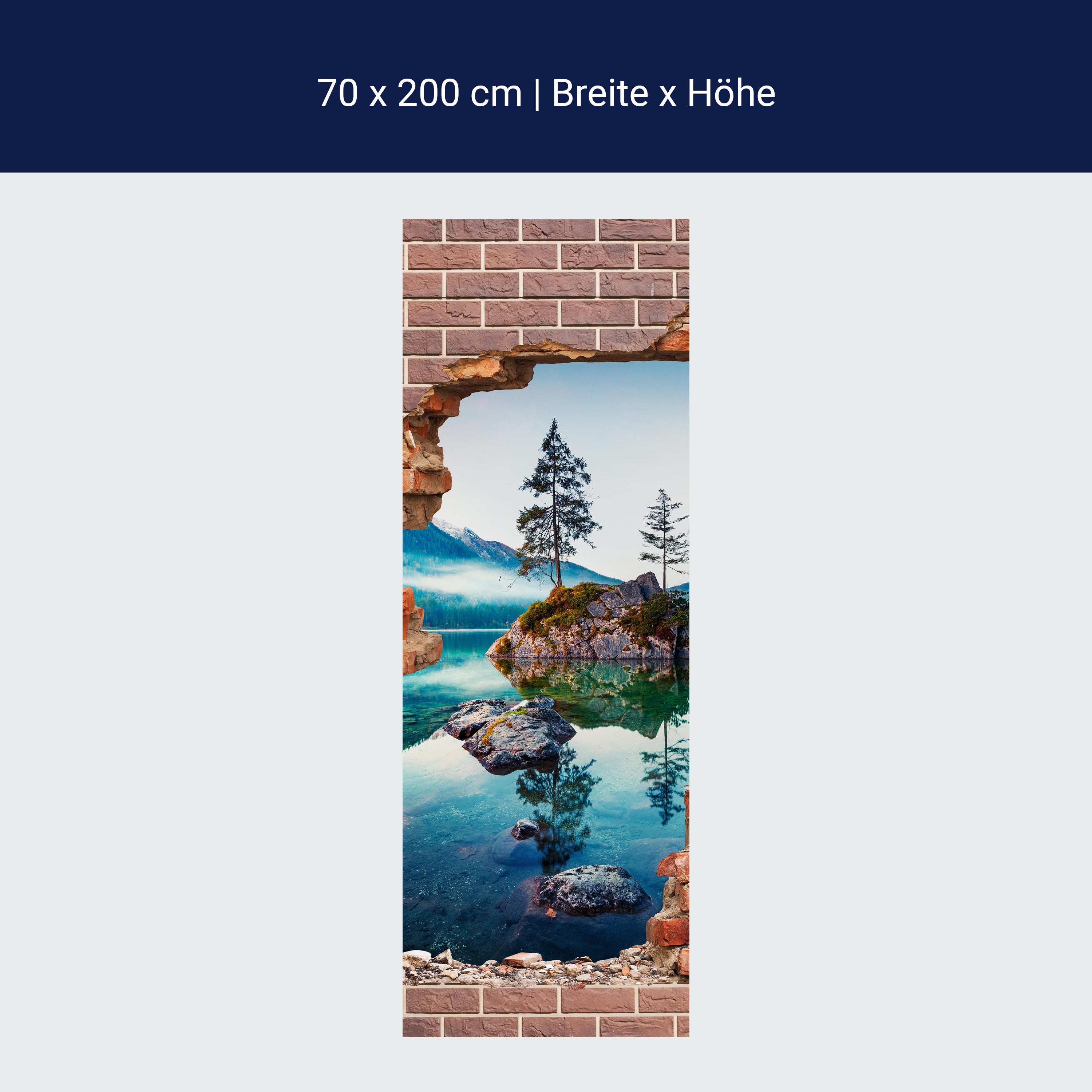 Türtapete 3D Ziegelwand, See, Berge, Baum, Felsen M1281 Türtapete 3D Ziegelwand, See, Berge, Baum, Felsen M1281