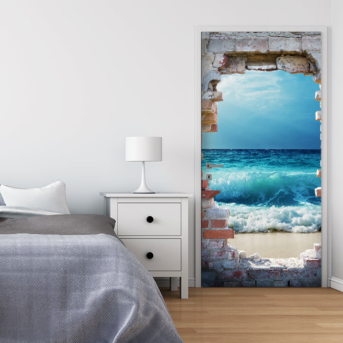 Türtapete 3D Backsteine, Meer, Wellen, Strand M1283 - Bild 1 Türtapete 3D Backsteine, Meer, Wellen, Strand M1283 - Bild 1