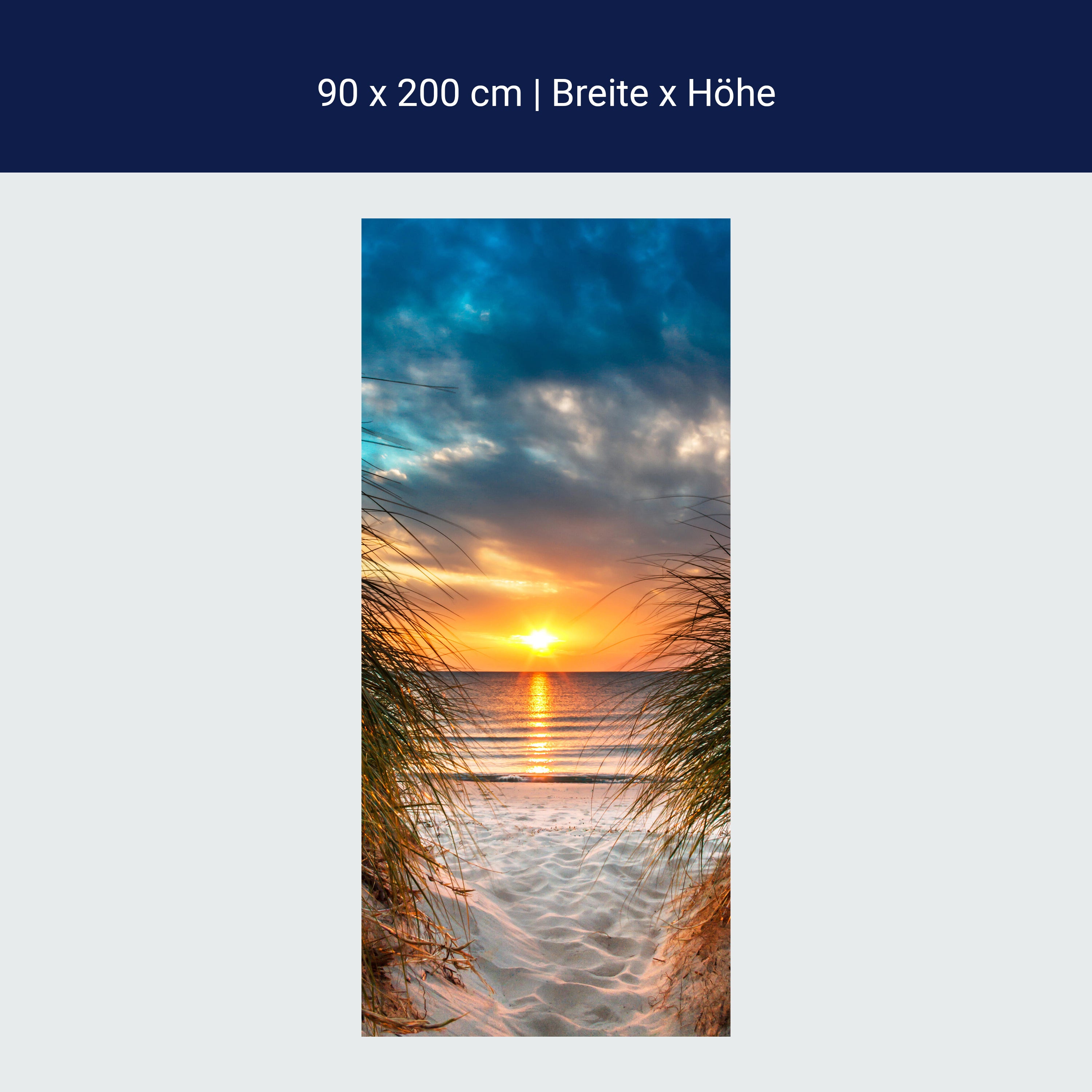Türtapete Blick durch Düne, Meer, Sonnenuntergang M1293 Türtapete Blick durch Düne, Meer, Sonnenuntergang M1293