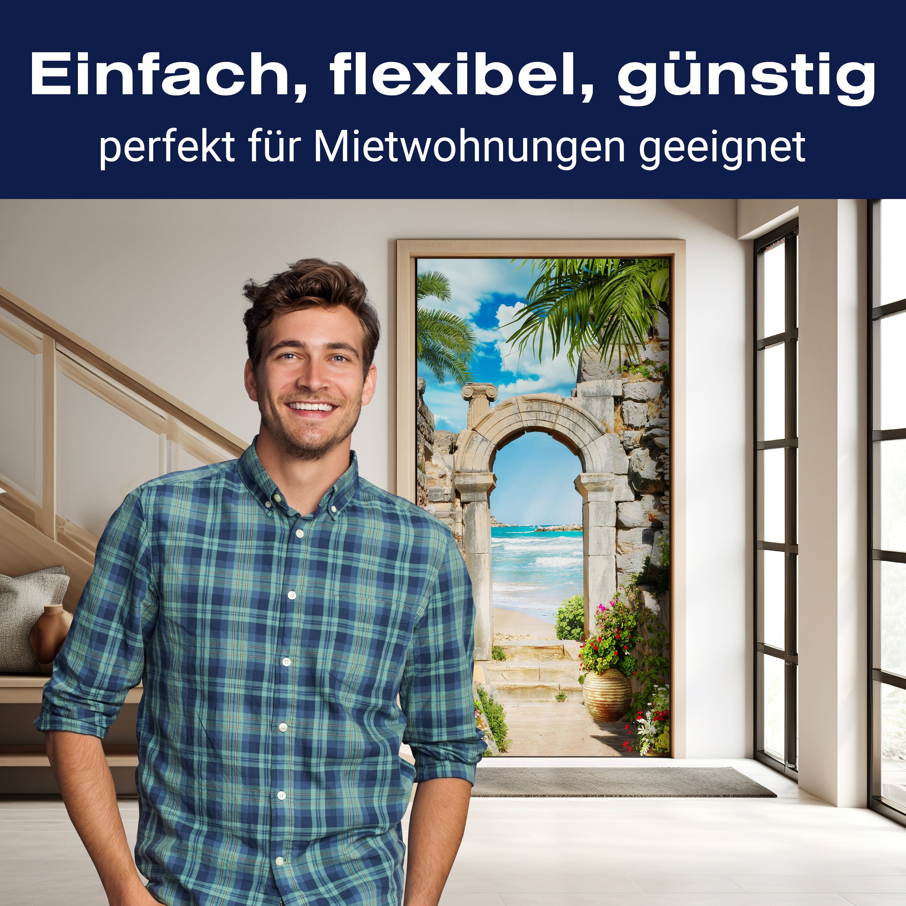 Türtapete Blick aufs Meer, Torbogen, Palmen, Stein M1297 - Bild 3 Türtapete Blick aufs Meer, Torbogen, Palmen, Stein M1297 - Bild 3