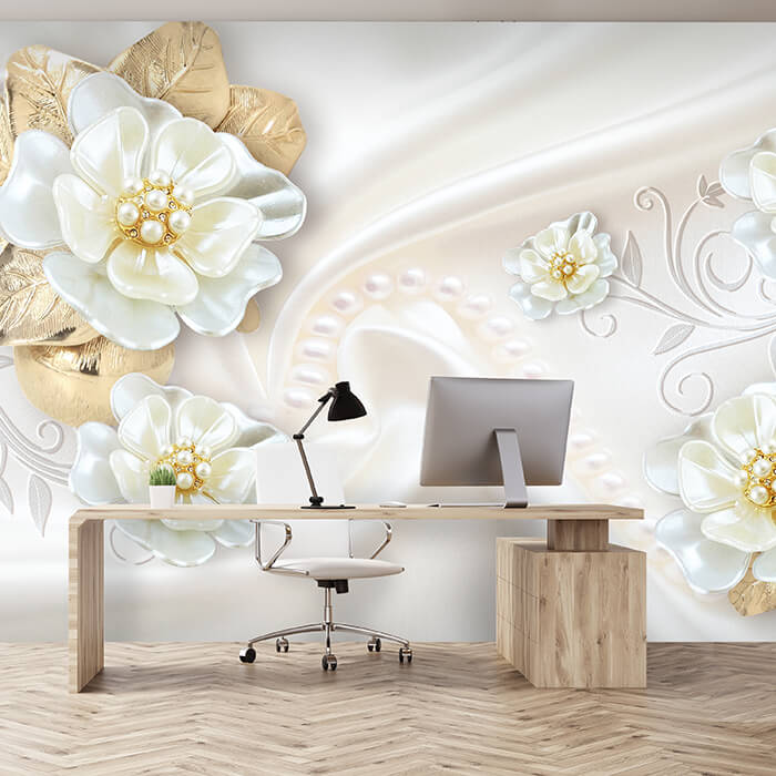 Fototapete Blumen Gold Schmuck M1311 - Bild 1 Fototapete Blumen Gold Schmuck M1311 - Bild 1