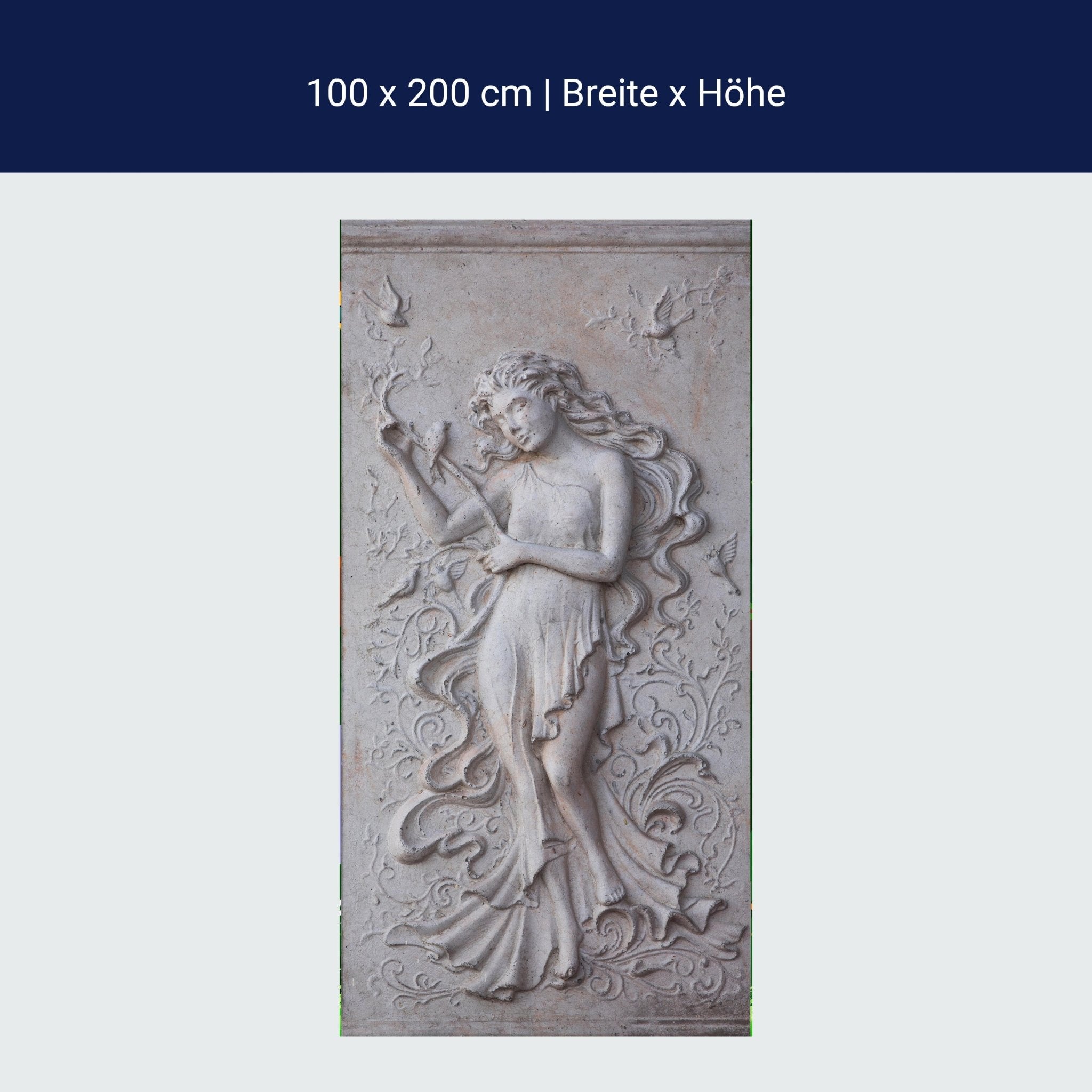 Türtapete Frau & Vögel Figur, Wandbild, Stein M1318 Türtapete Frau & Vögel Figur, Wandbild, Stein M1318