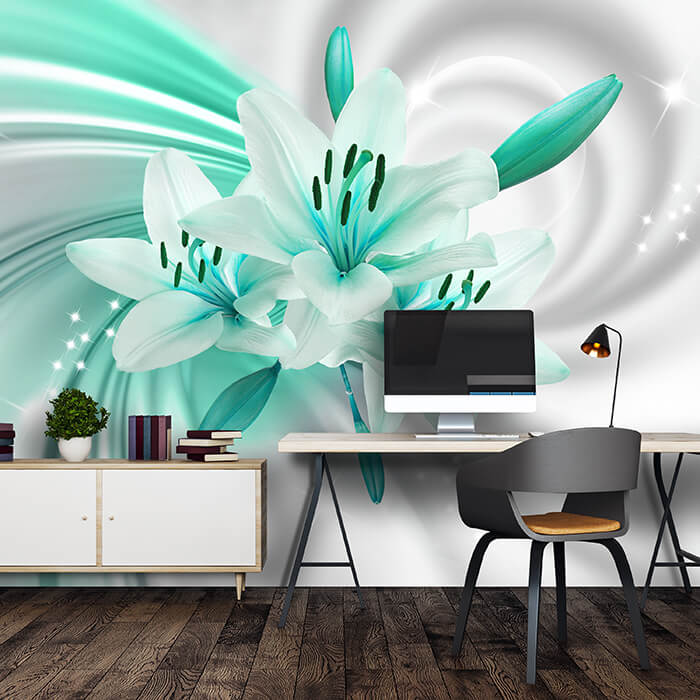 Fototapete Türkis Lilien Blüten M1319 - Bild 1 Fototapete Türkis Lilien Blüten M1319 - Bild 1