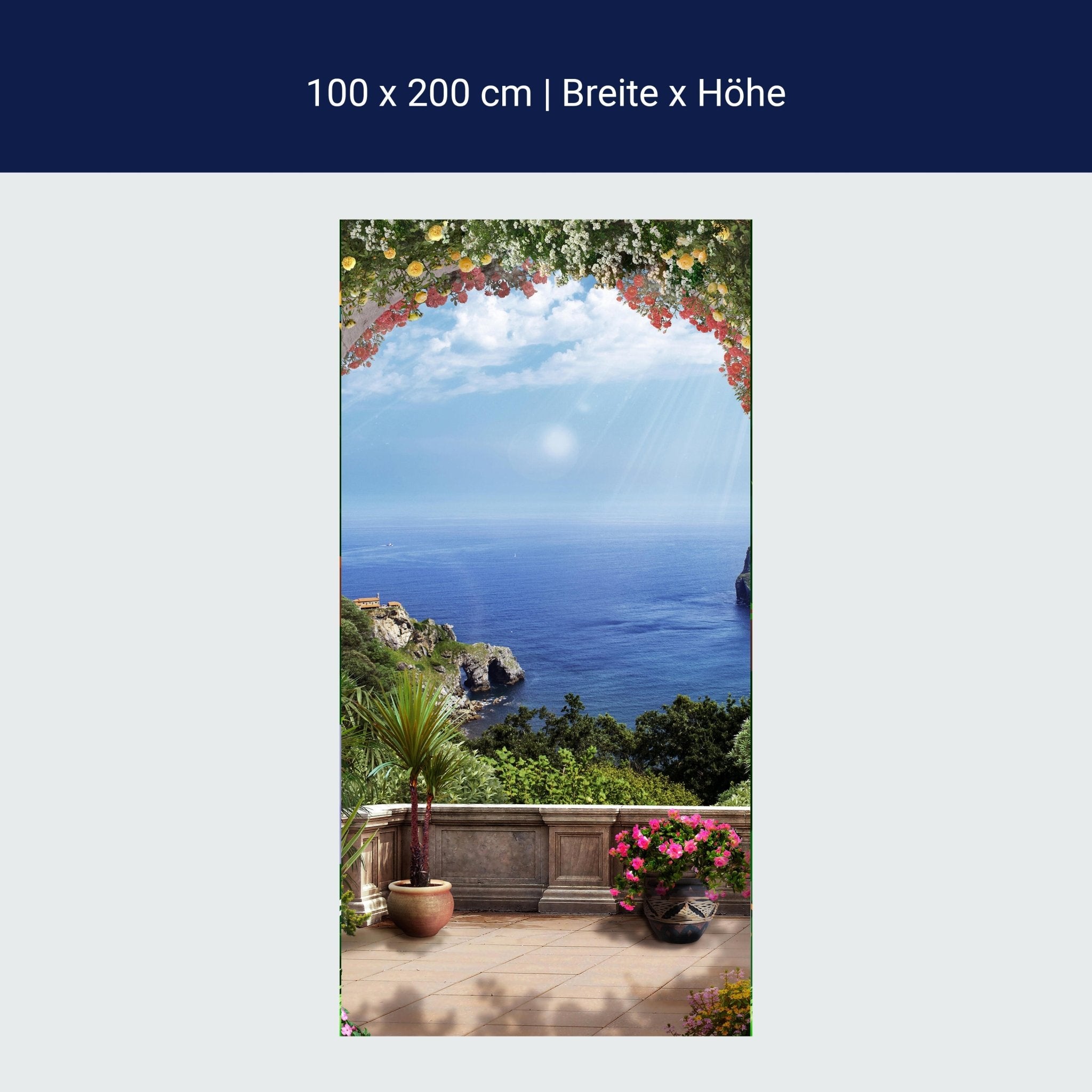 Türtapete Blick von Balkon, Meer, Küste, Sonne M1320 Türtapete Blick von Balkon, Meer, Küste, Sonne M1320