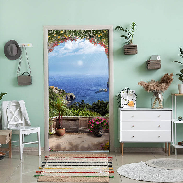 Türtapete Blick von Balkon, Meer, Küste, Sonne M1320 - Bild 1 Türtapete Blick von Balkon, Meer, Küste, Sonne M1320 - Bild 1