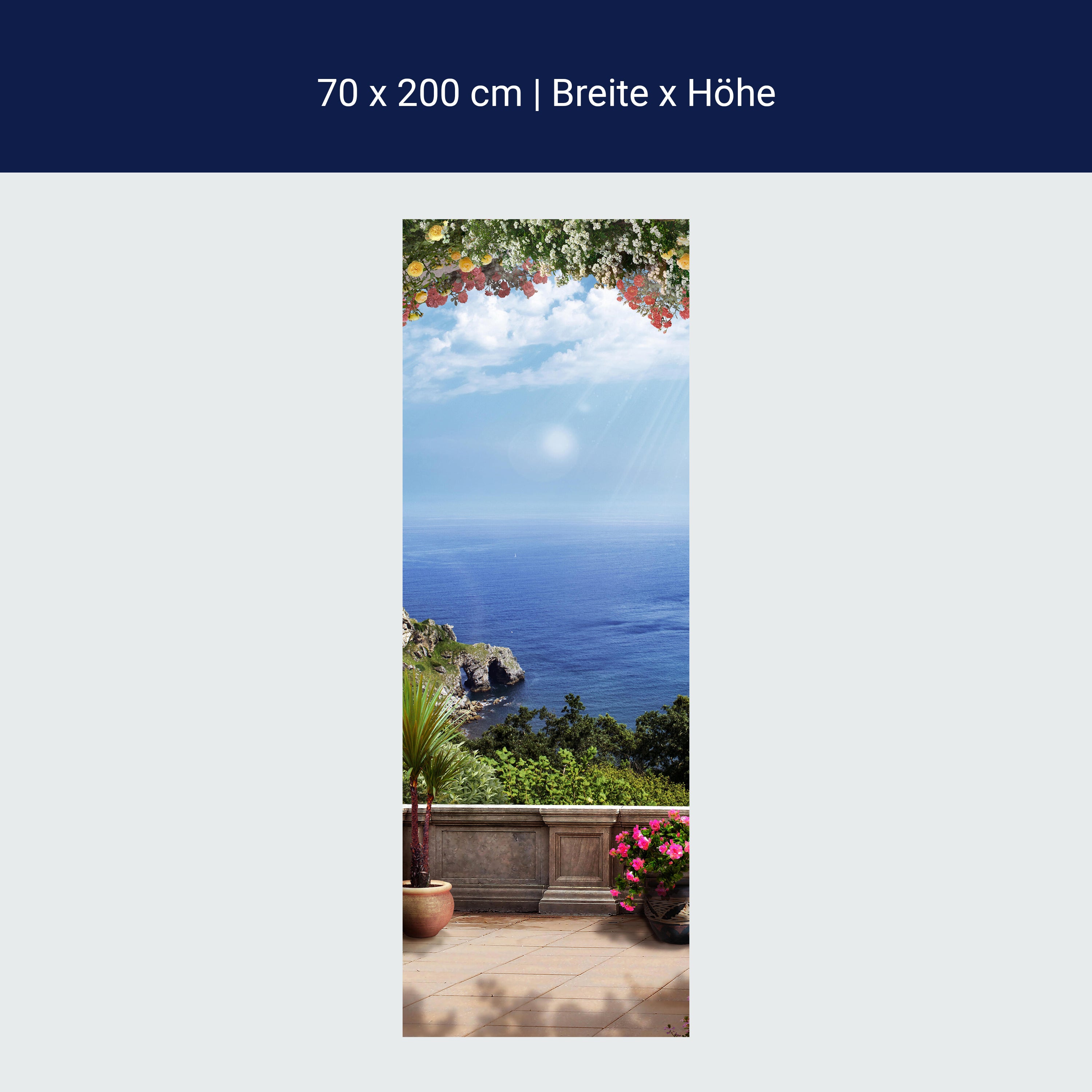 Türtapete Blick von Balkon, Meer, Küste, Sonne M1320 Türtapete Blick von Balkon, Meer, Küste, Sonne M1320