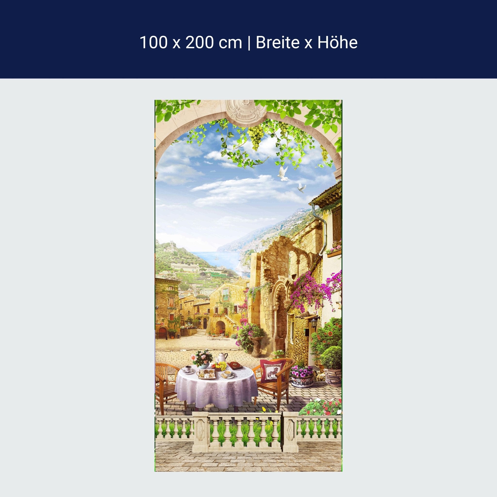 Türtapete altes Dorf, Mediterran, Küste, Tauben M1323 Türtapete altes Dorf, Mediterran, Küste, Tauben M1323