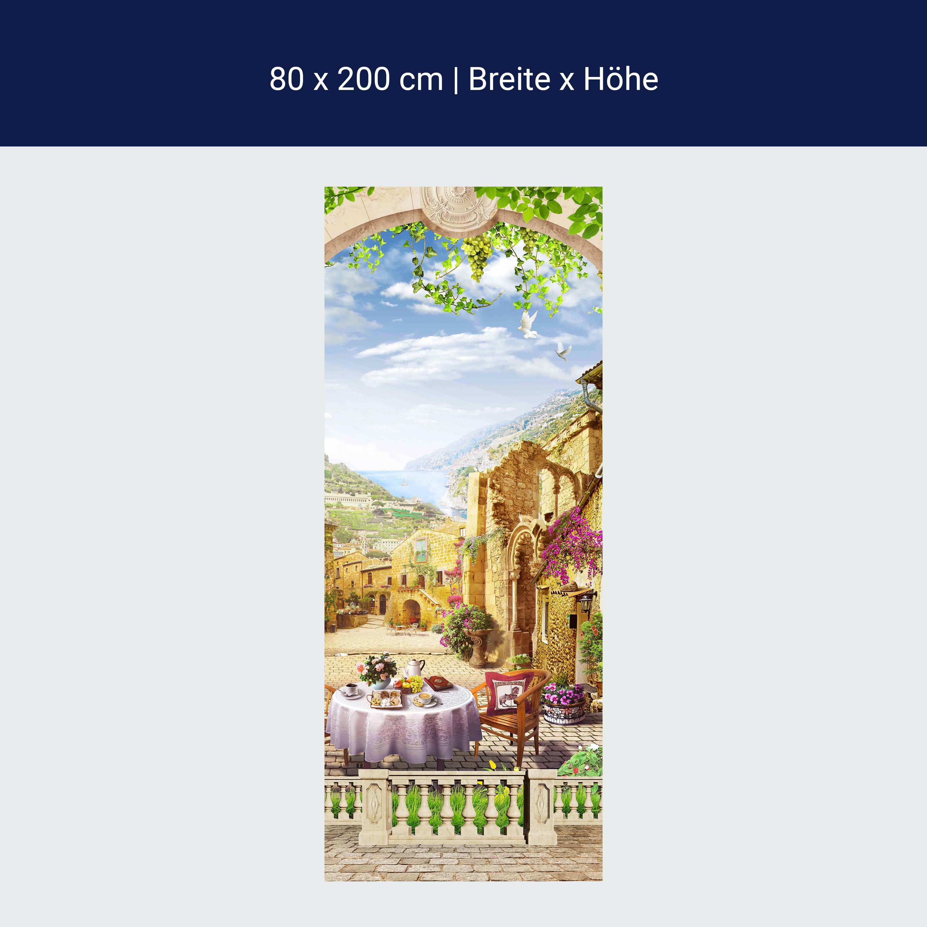 Türtapete altes Dorf, Mediterran, Küste, Tauben M1323 Türtapete altes Dorf, Mediterran, Küste, Tauben M1323