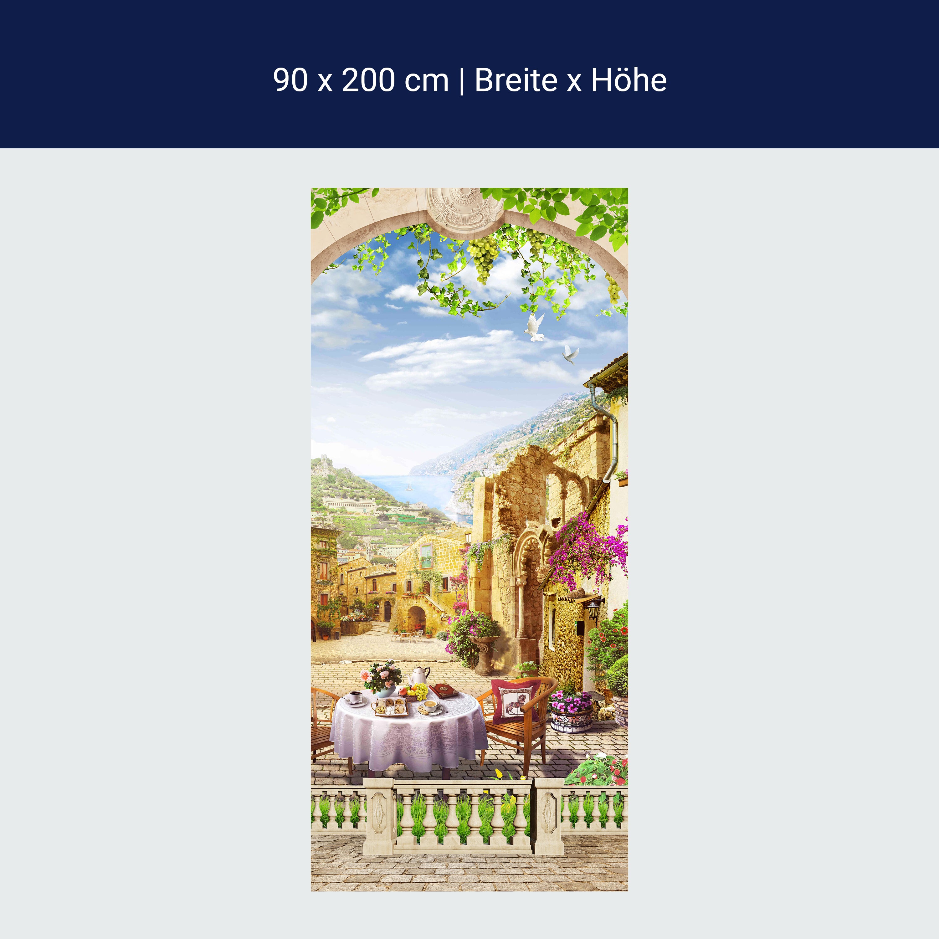 Türtapete altes Dorf, Mediterran, Küste, Tauben M1323 Türtapete altes Dorf, Mediterran, Küste, Tauben M1323