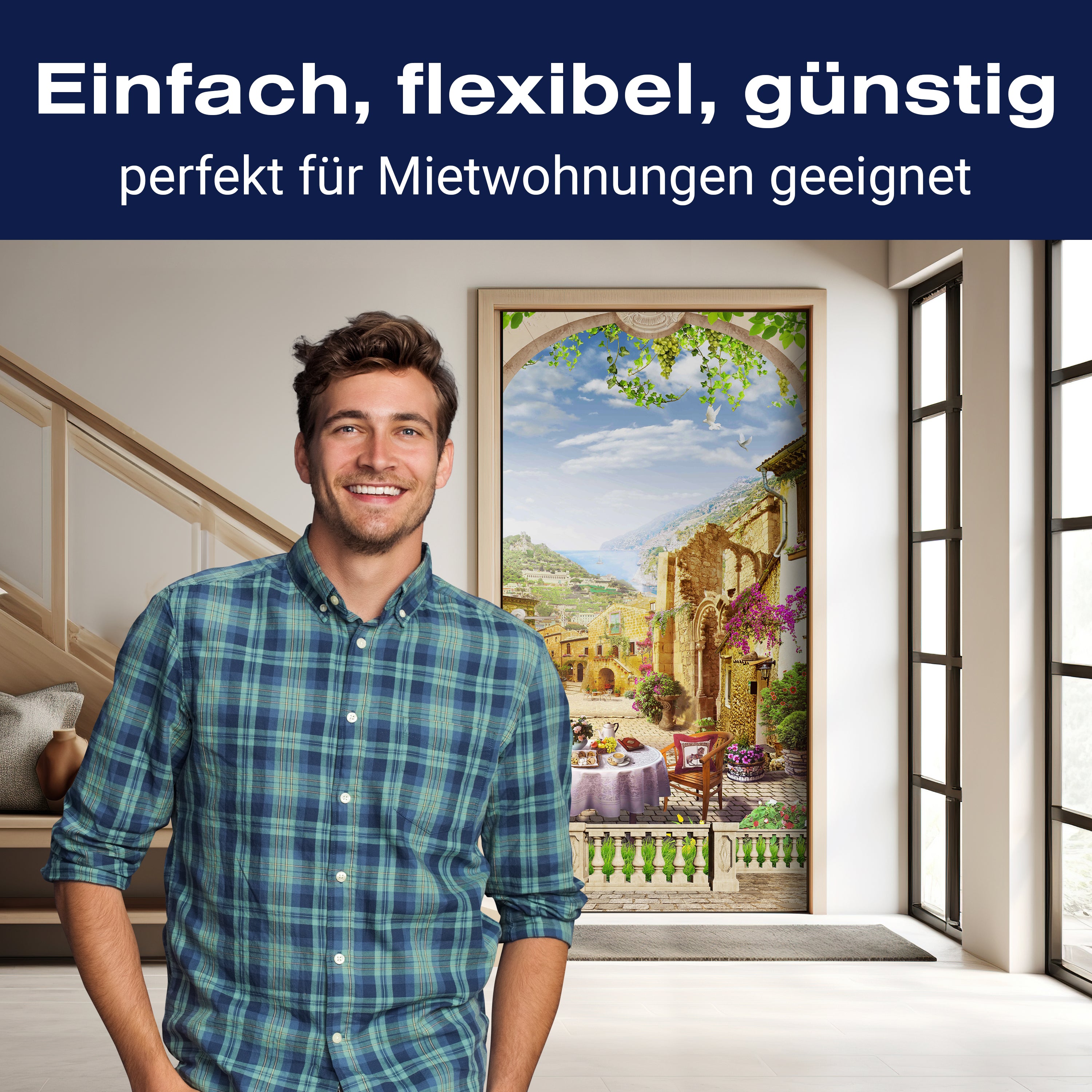 Türtapete altes Dorf, Mediterran, Küste, Tauben M1323 - Bild 3 Türtapete altes Dorf, Mediterran, Küste, Tauben M1323 - Bild 3