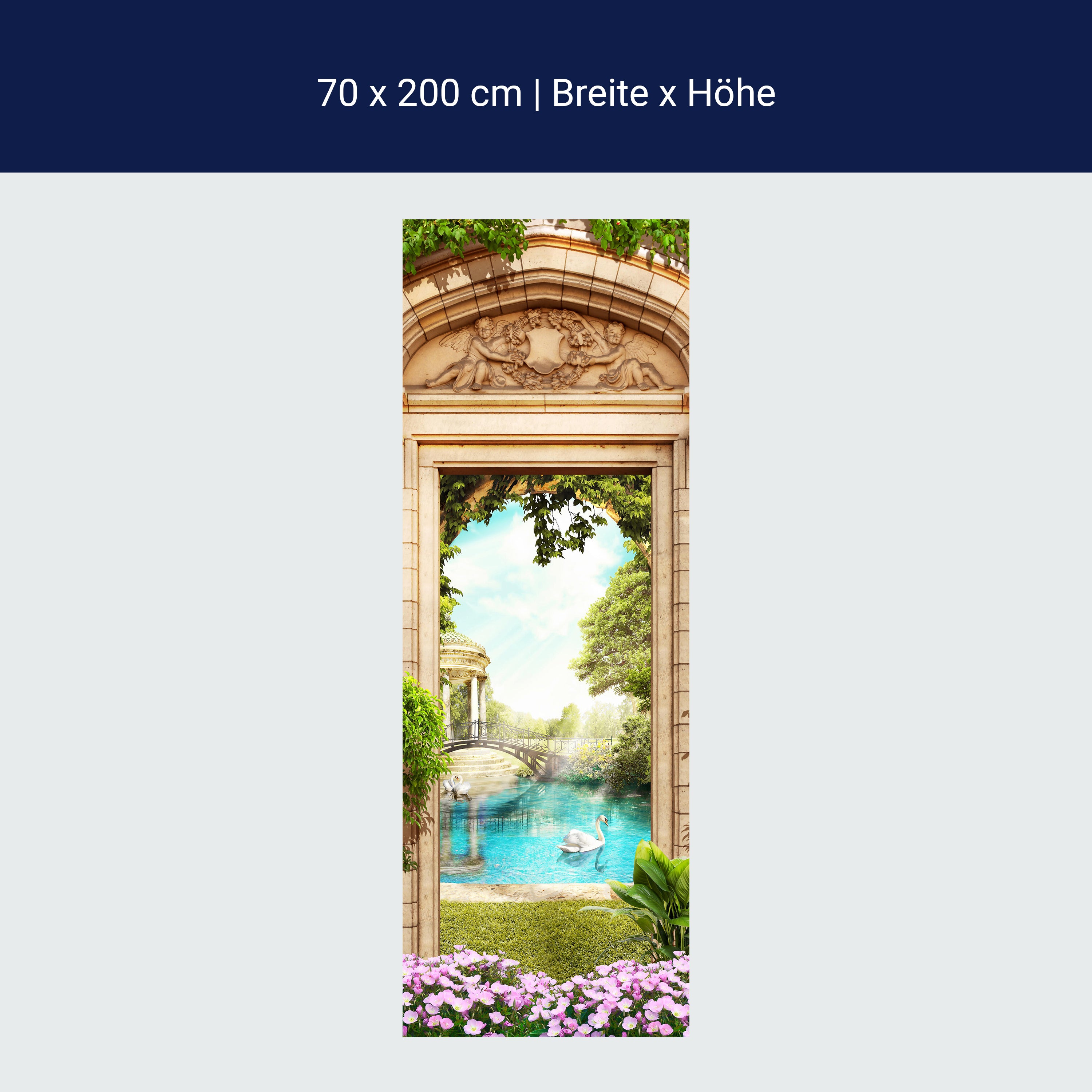 Türtapete Blick in Park, Schwan, Teich, Brücke M1328 Türtapete Blick in Park, Schwan, Teich, Brücke M1328