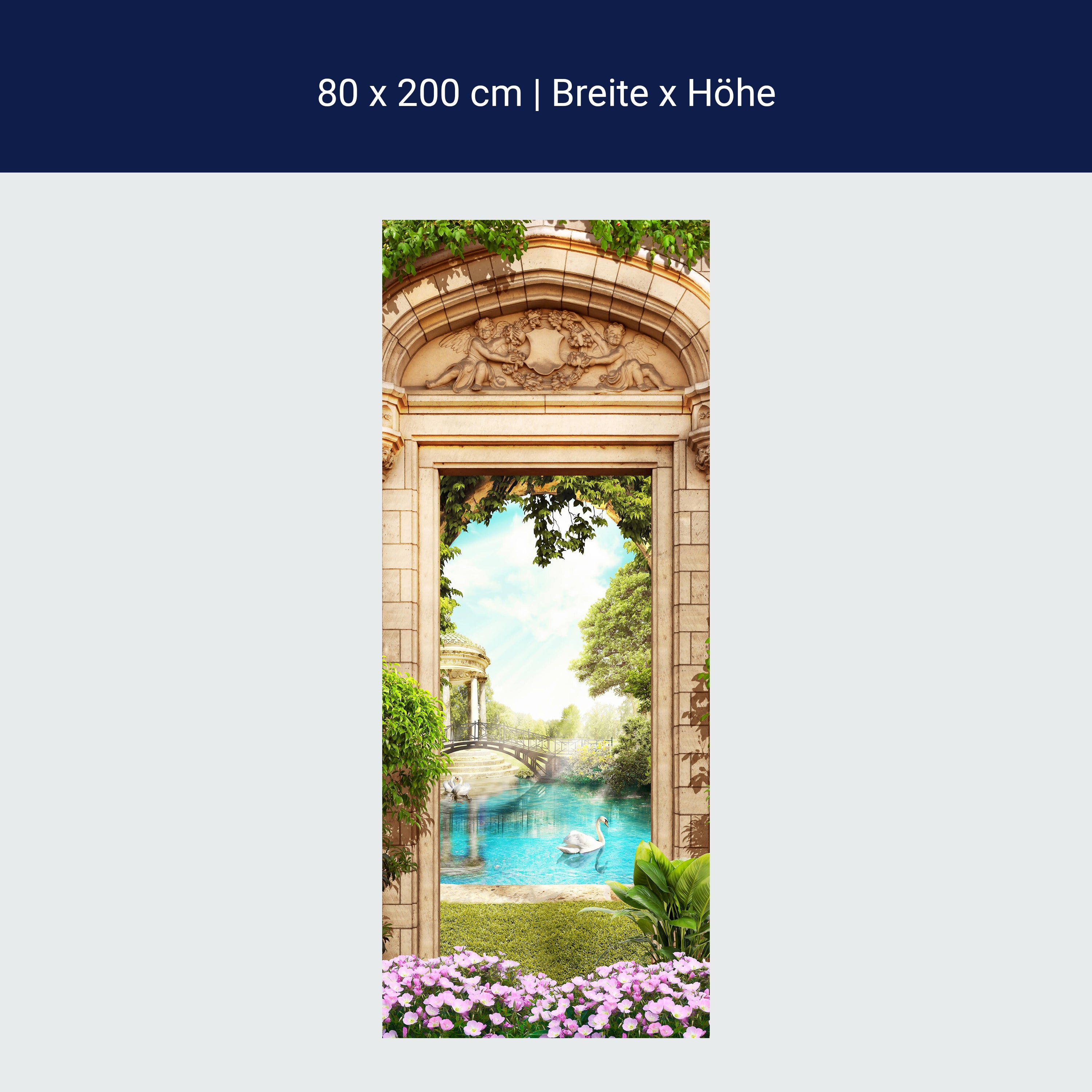 Türtapete Blick in Park, Schwan, Teich, Brücke M1328 Türtapete Blick in Park, Schwan, Teich, Brücke M1328