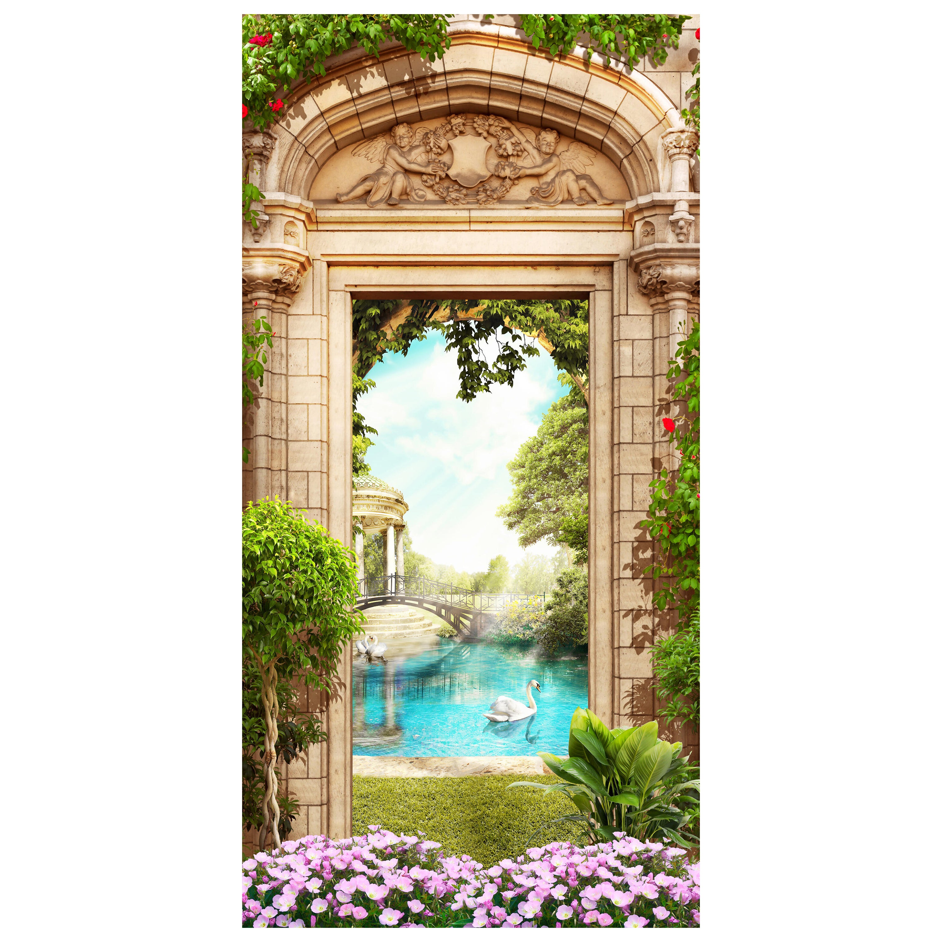 Türtapete Blick in Park, Schwan, Teich, Brücke M1328 - Bild 2 Türtapete Blick in Park, Schwan, Teich, Brücke M1328 - Bild 2