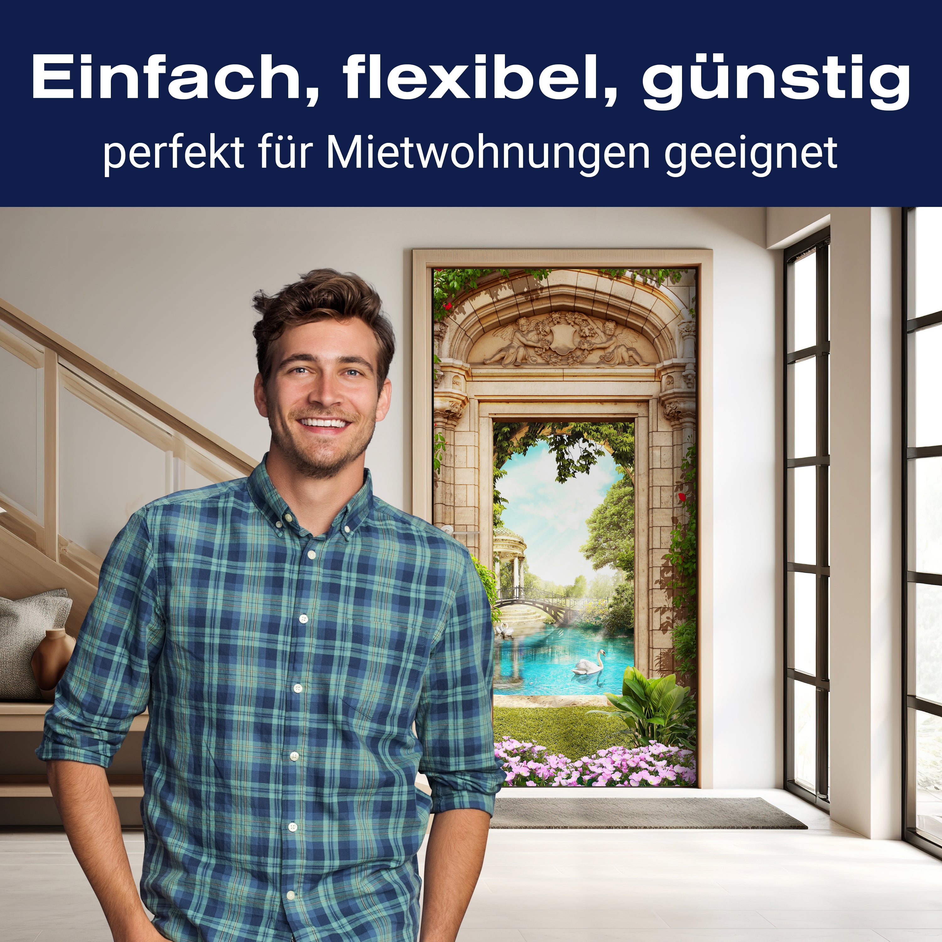 Türtapete Blick in Park, Schwan, Teich, Brücke M1328 - Bild 3 Türtapete Blick in Park, Schwan, Teich, Brücke M1328 - Bild 3