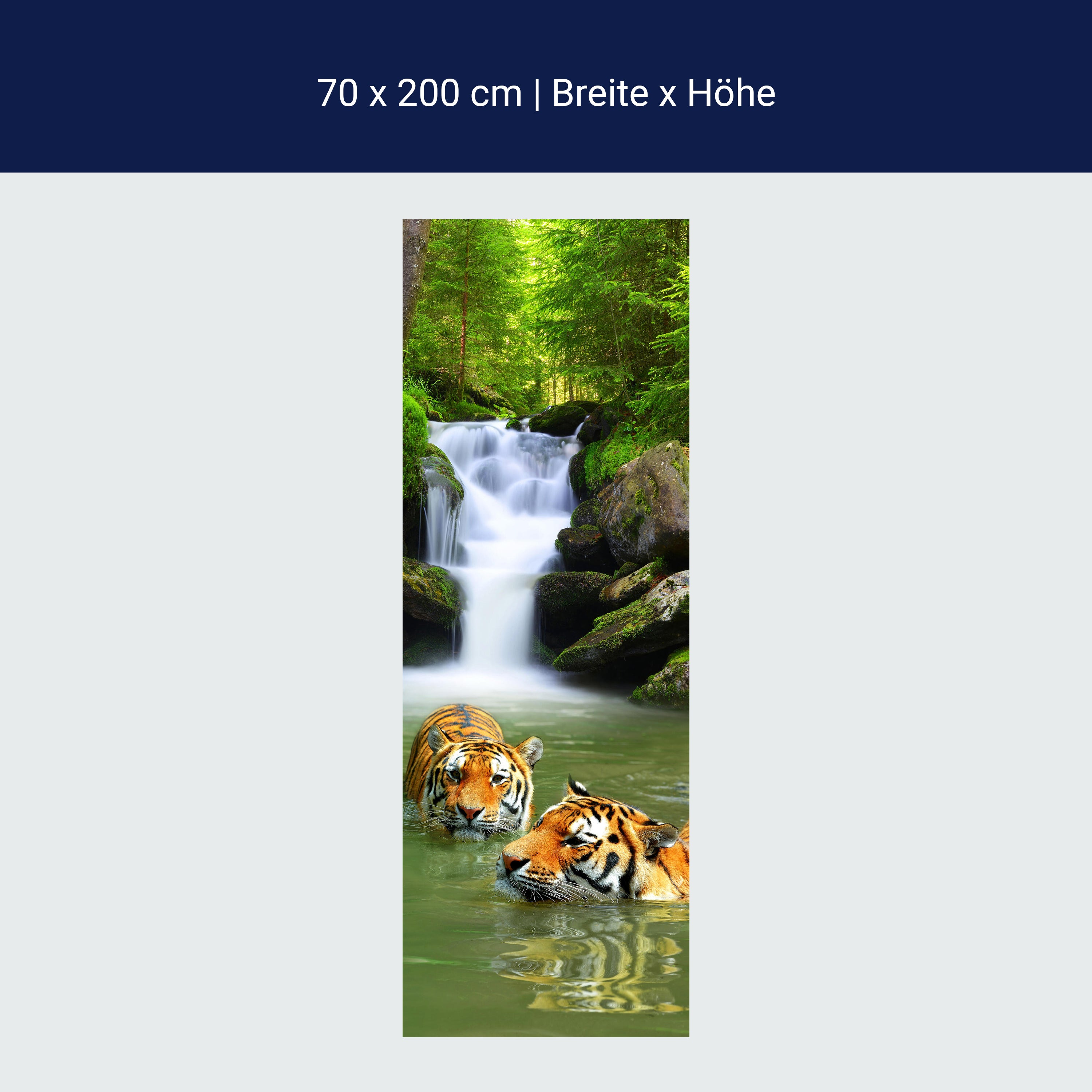 Türtapete badende Tiger, Wasserfall, Dschungel M1338 Türtapete badende Tiger, Wasserfall, Dschungel M1338