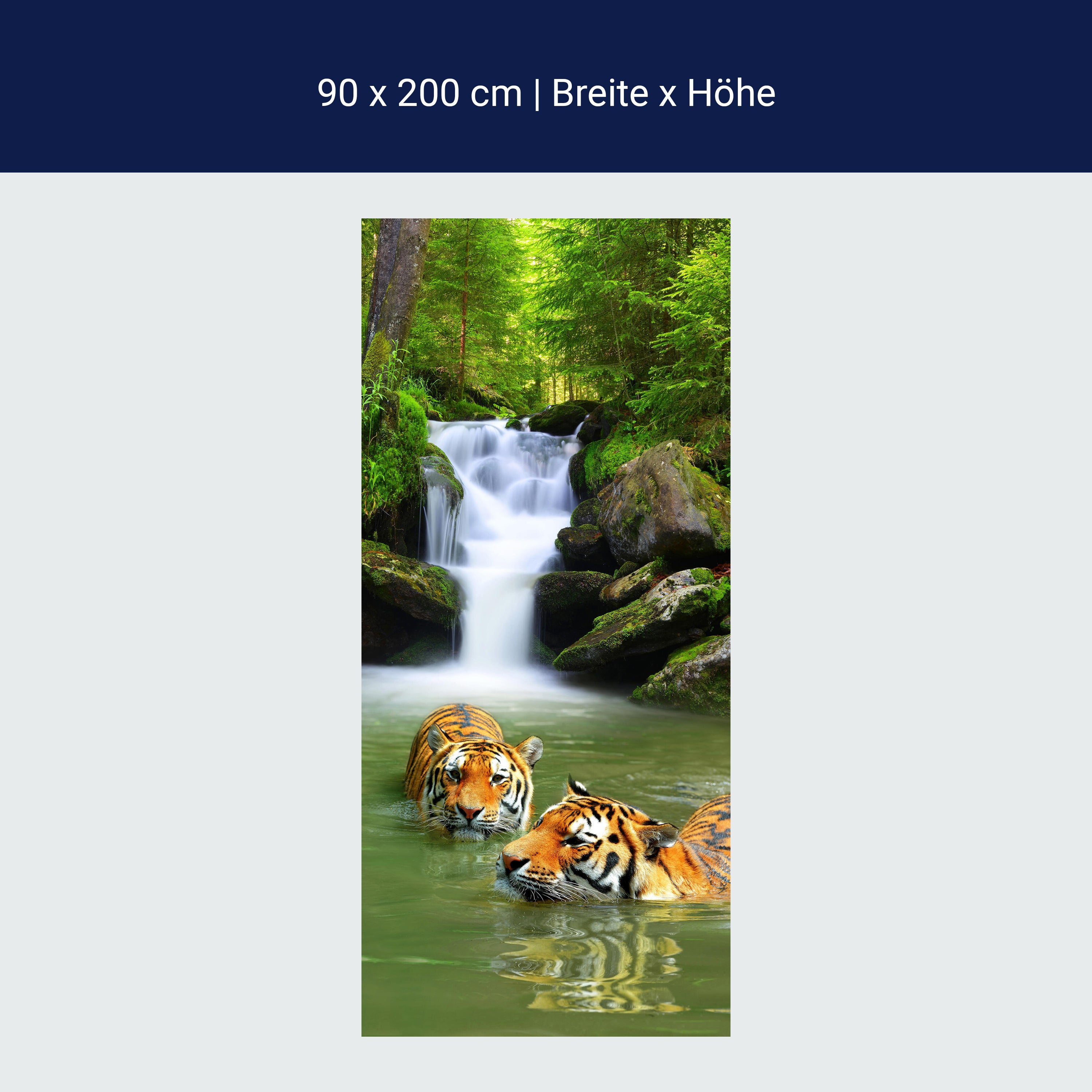Türtapete badende Tiger, Wasserfall, Dschungel M1338 Türtapete badende Tiger, Wasserfall, Dschungel M1338