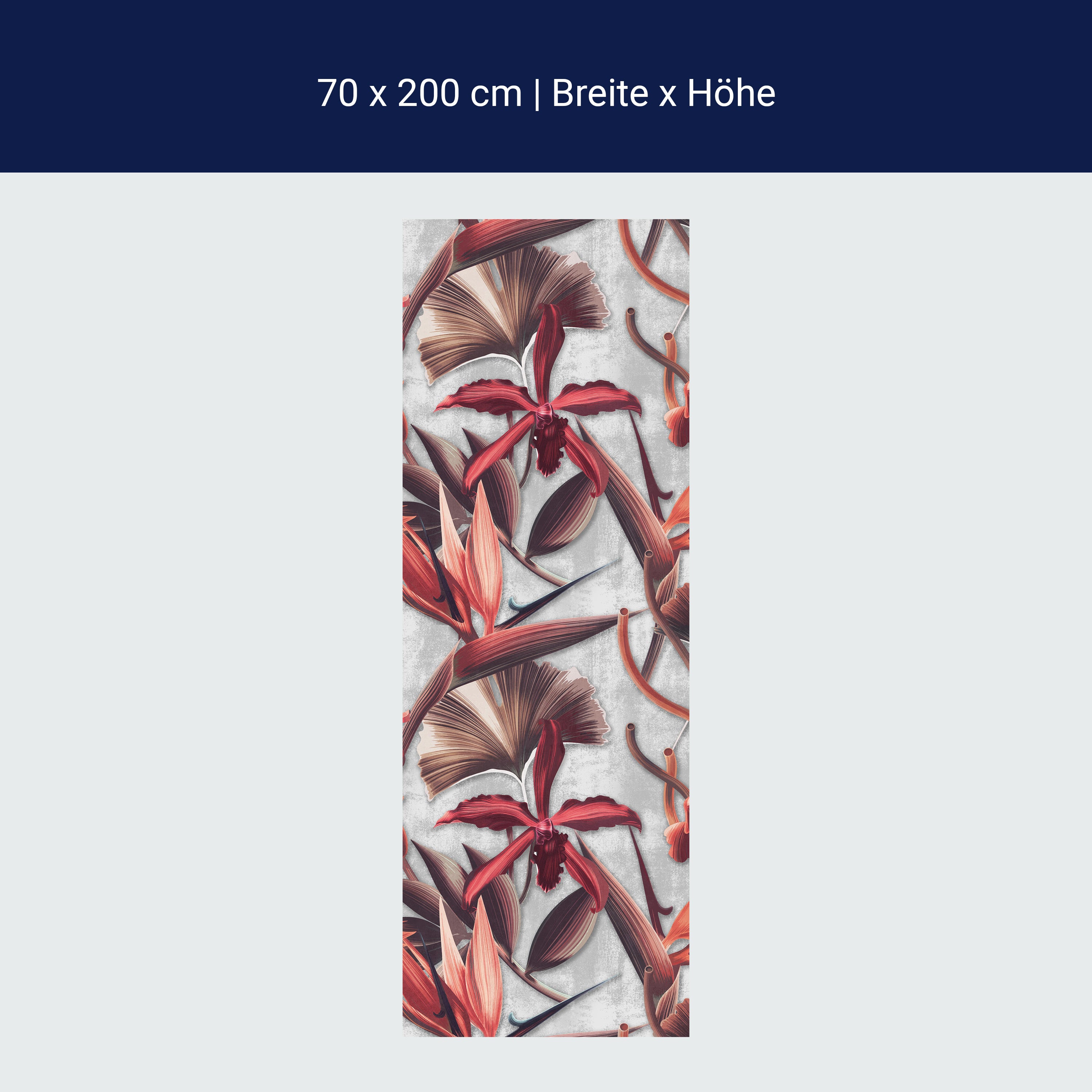 Türtapete Rote Blüten & Blätter, Pflanzen, Beton M1360 Türtapete Rote Blüten & Blätter, Pflanzen, Beton M1360