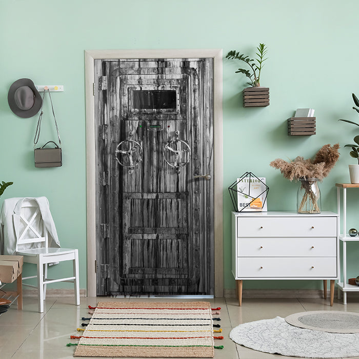 Türtapete alte Stahltür, Grunge, Räder, Fenster M1366 - Bild 1 Türtapete alte Stahltür, Grunge, Räder, Fenster M1366 - Bild 1