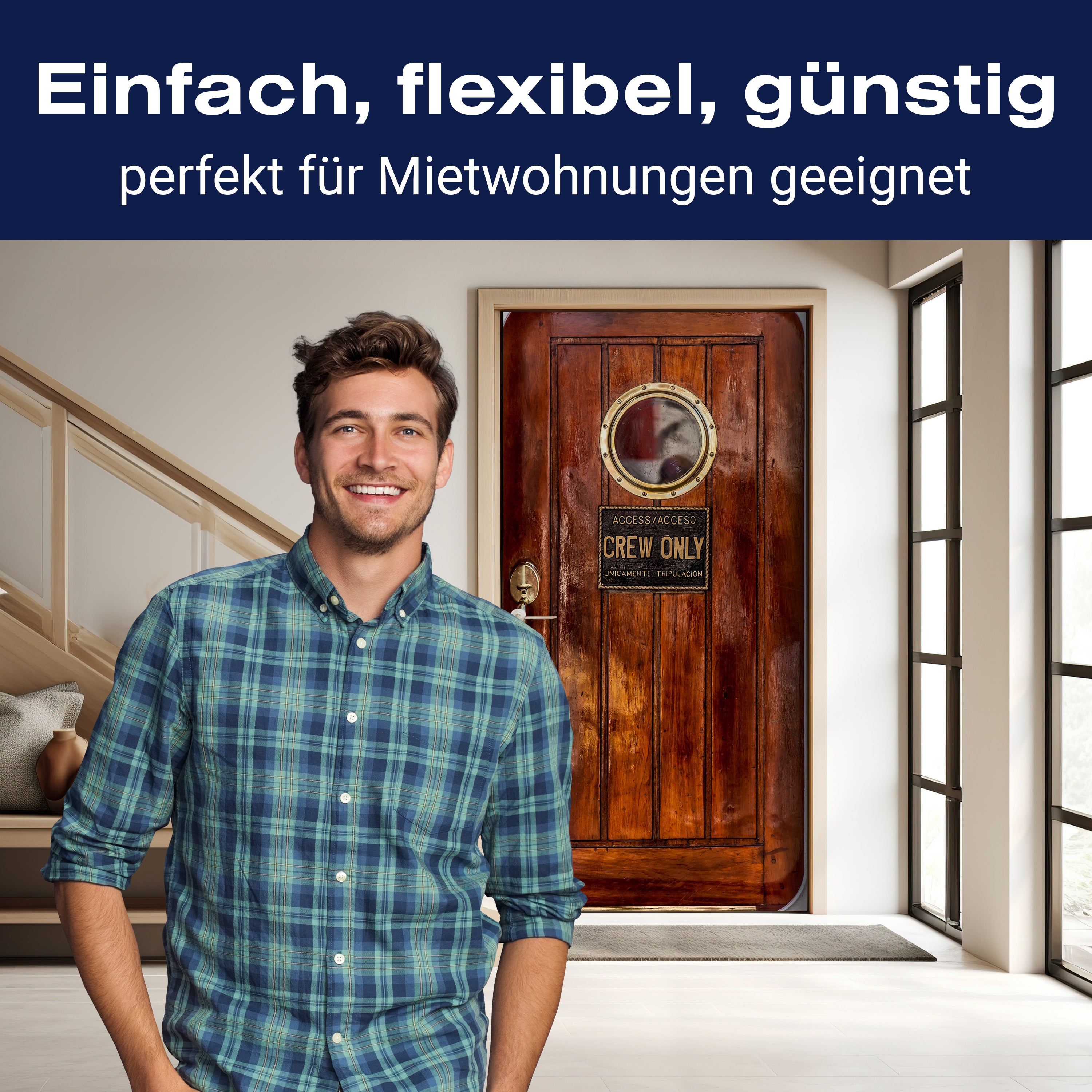 Türtapete Holztür Schiff, Crew only, Bullauge M1374 - Bild 3 Türtapete Holztür Schiff, Crew only, Bullauge M1374 - Bild 3