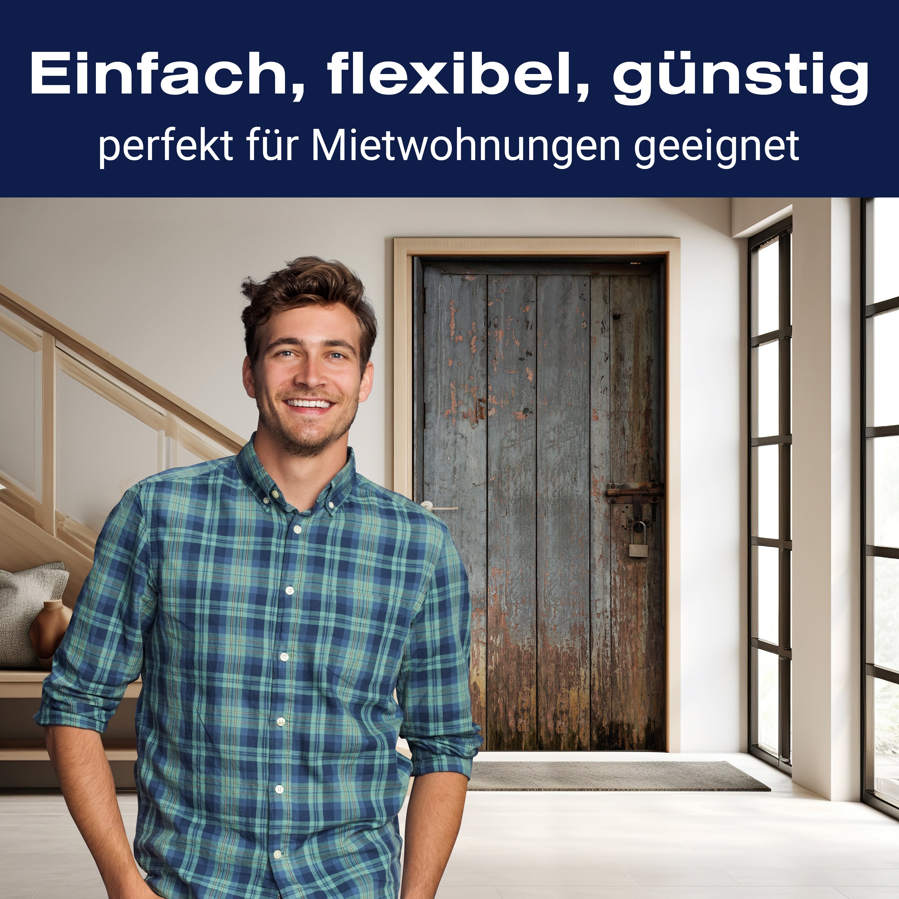 Türtapete alte Holztür mit Schloss, Grau, Farbe M1375 - Bild 3 Türtapete alte Holztür mit Schloss, Grau, Farbe M1375 - Bild 3