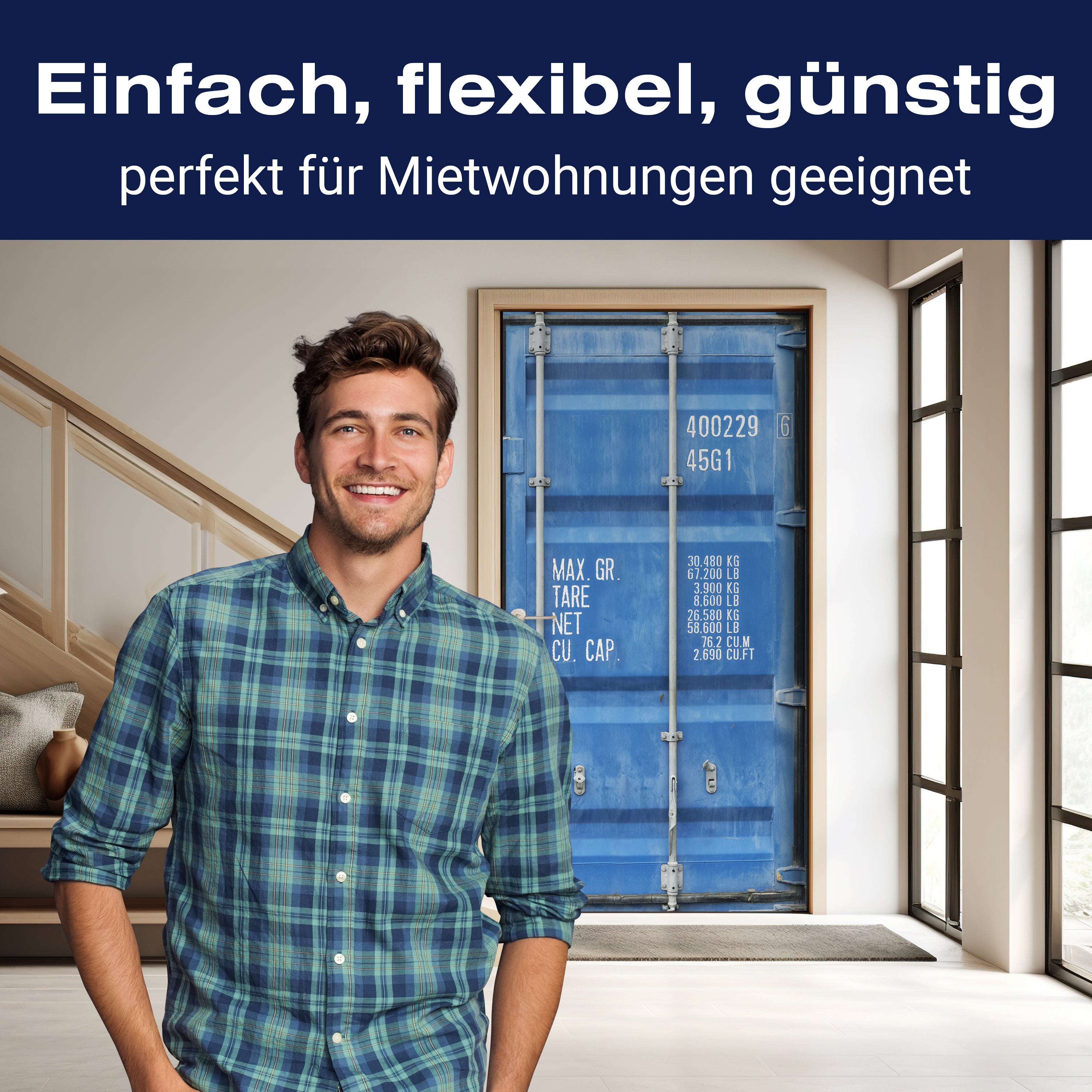 Türtapete Container Tür, Metall, Blau, Nummer M1376 - Bild 3 Türtapete Container Tür, Metall, Blau, Nummer M1376 - Bild 3